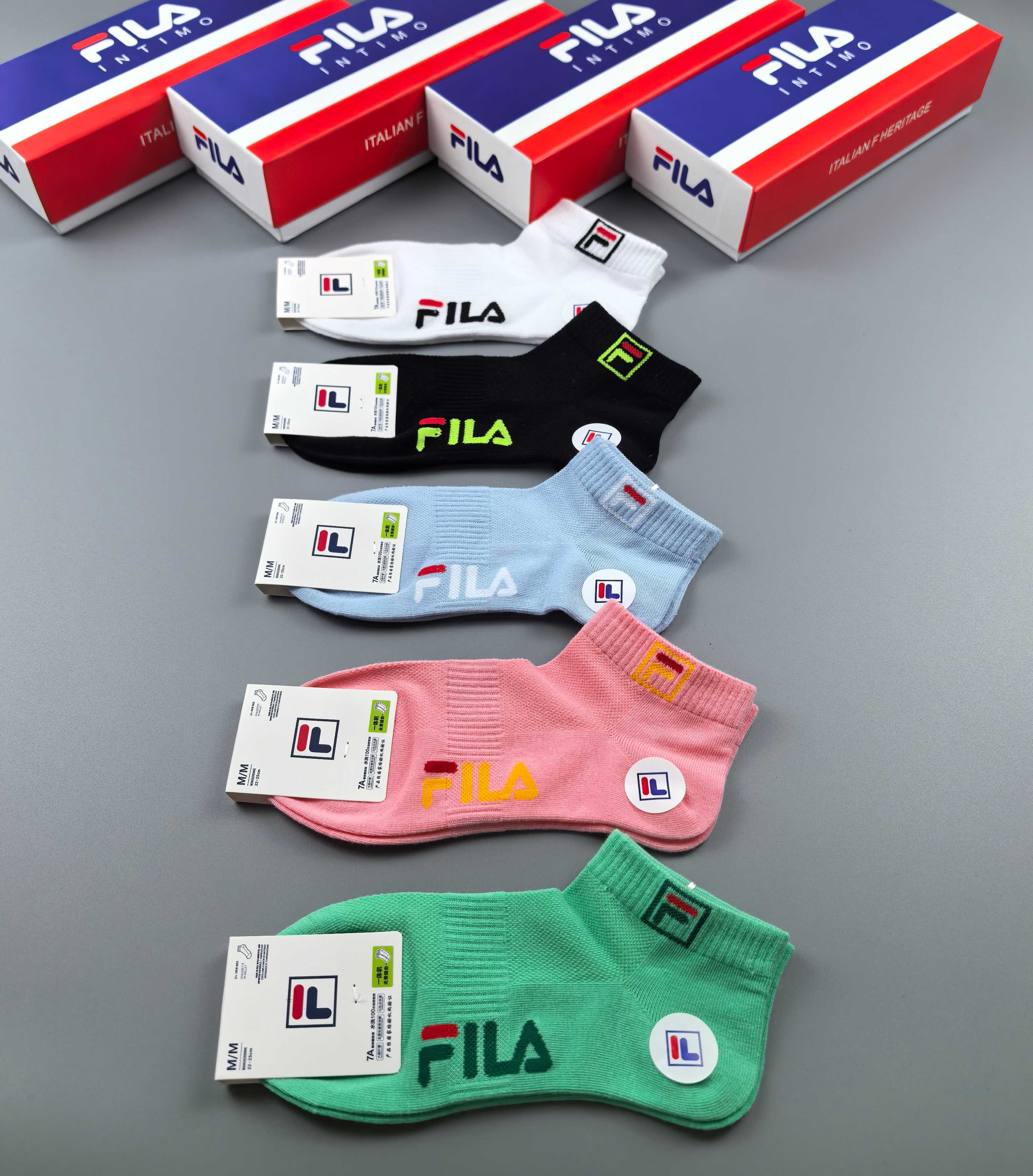 🔥🔥🔥FILA（菲乐）夏季新品、纯棉短袜、穿着舒适透气[色]一盒5双入[礼物]