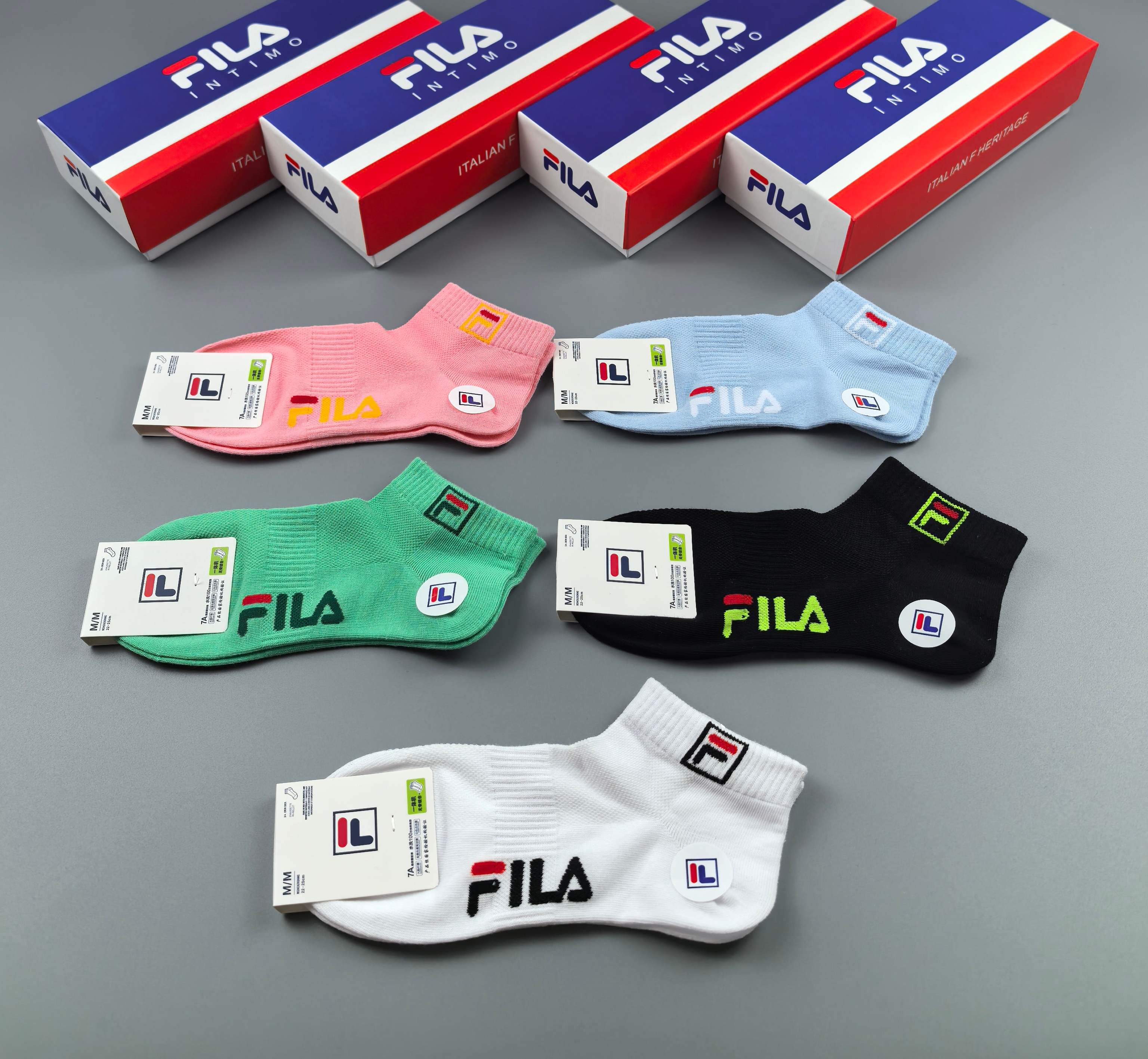 🔥🔥🔥FILA（菲乐）夏季新品、纯棉短袜、穿着舒适透气[色]一盒5双入[礼物]