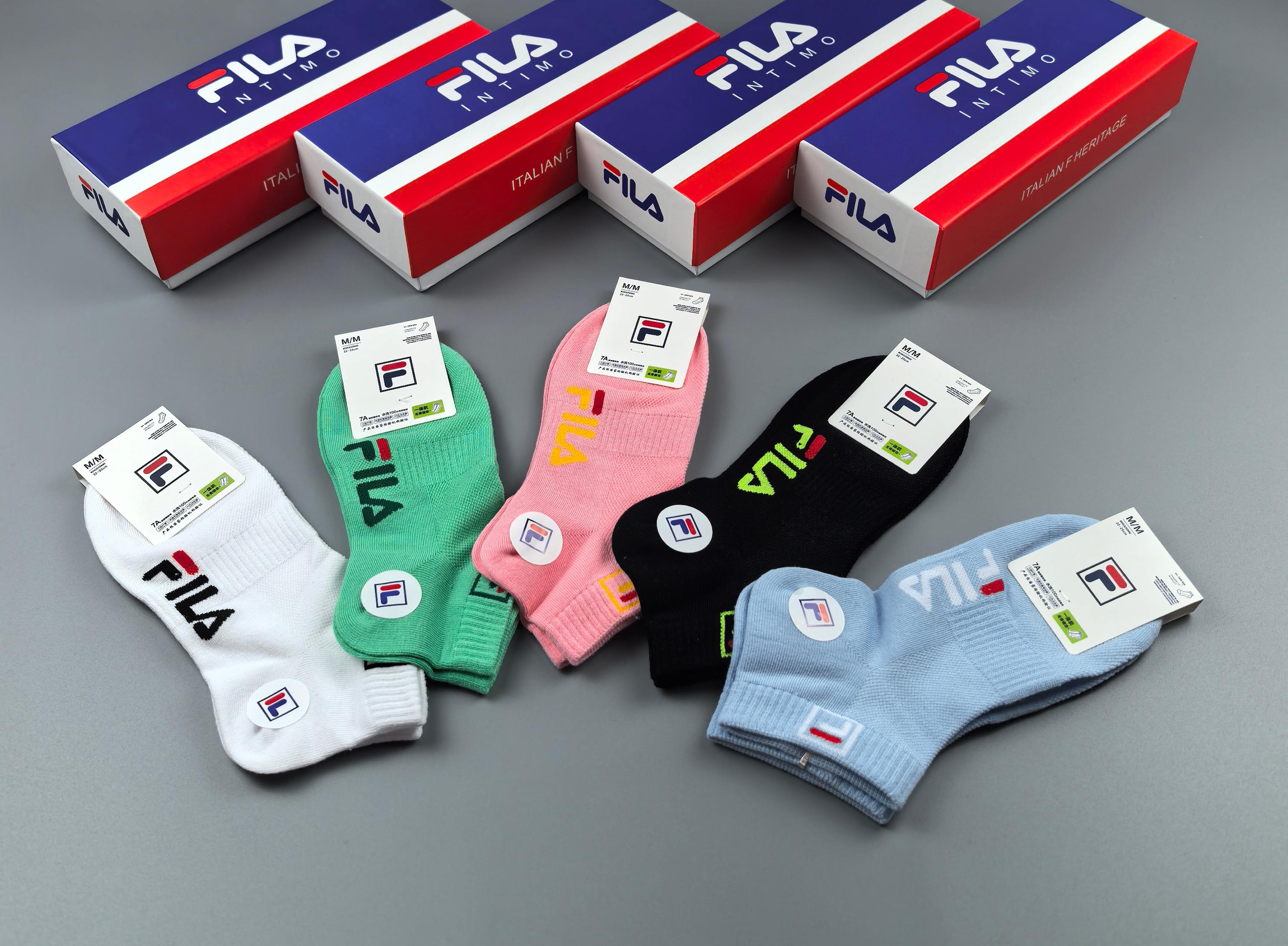 🔥🔥🔥FILA（菲乐）夏季新品、纯棉短袜、穿着舒适透气[色]一盒5双入[礼物]