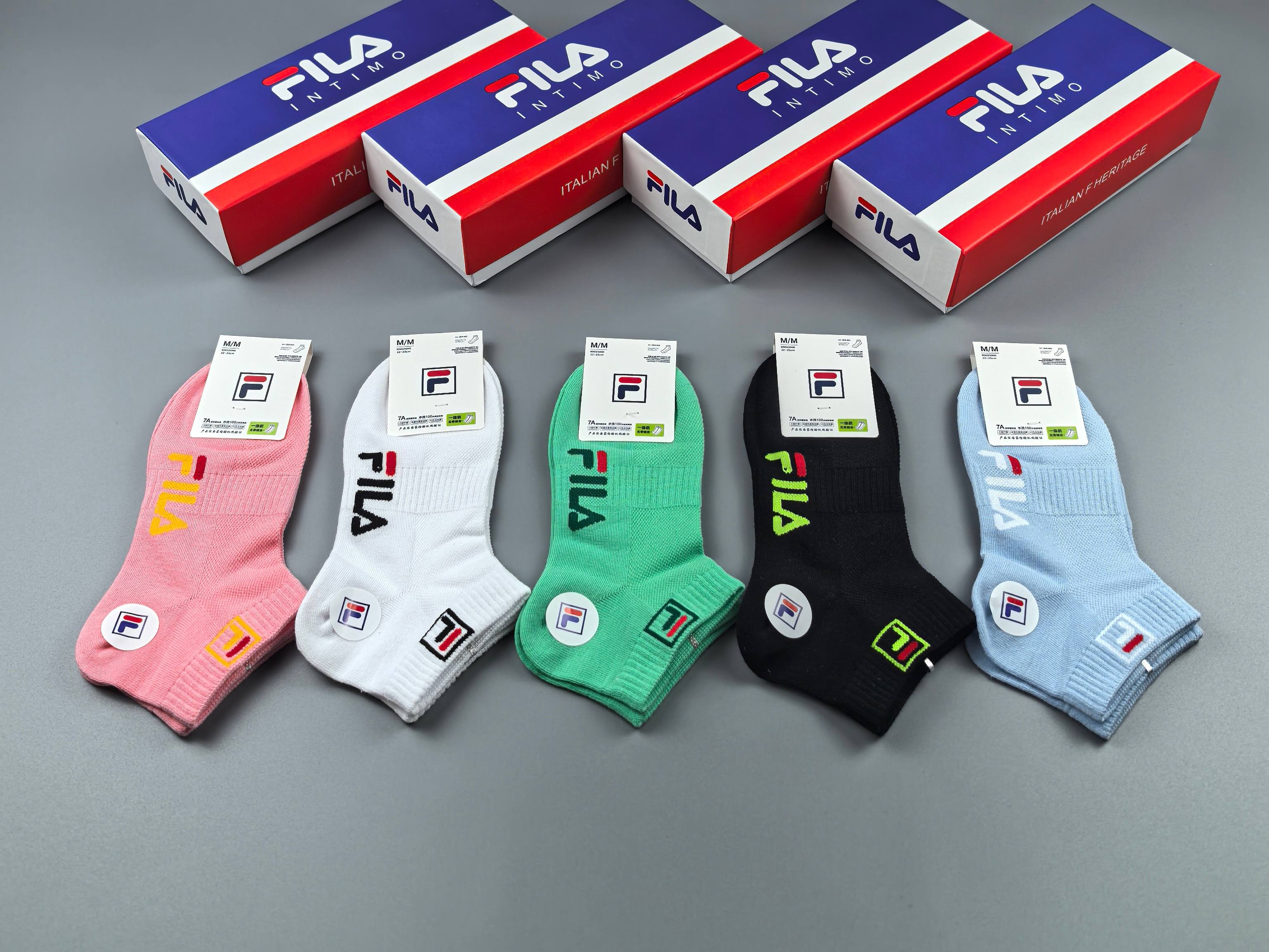 🔥🔥🔥FILA（菲乐）夏季新品、纯棉短袜、穿着舒适透气[色]一盒5双入[礼物]