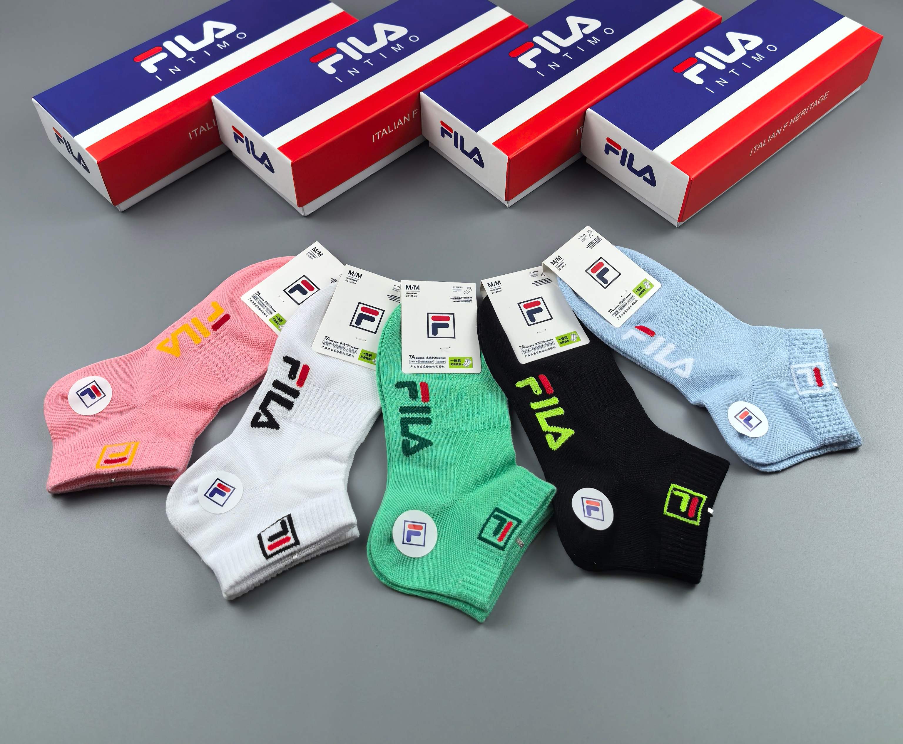 🔥🔥🔥FILA（菲乐）夏季新品、纯棉短袜、穿着舒适透气[色]一盒5双入[礼物]
