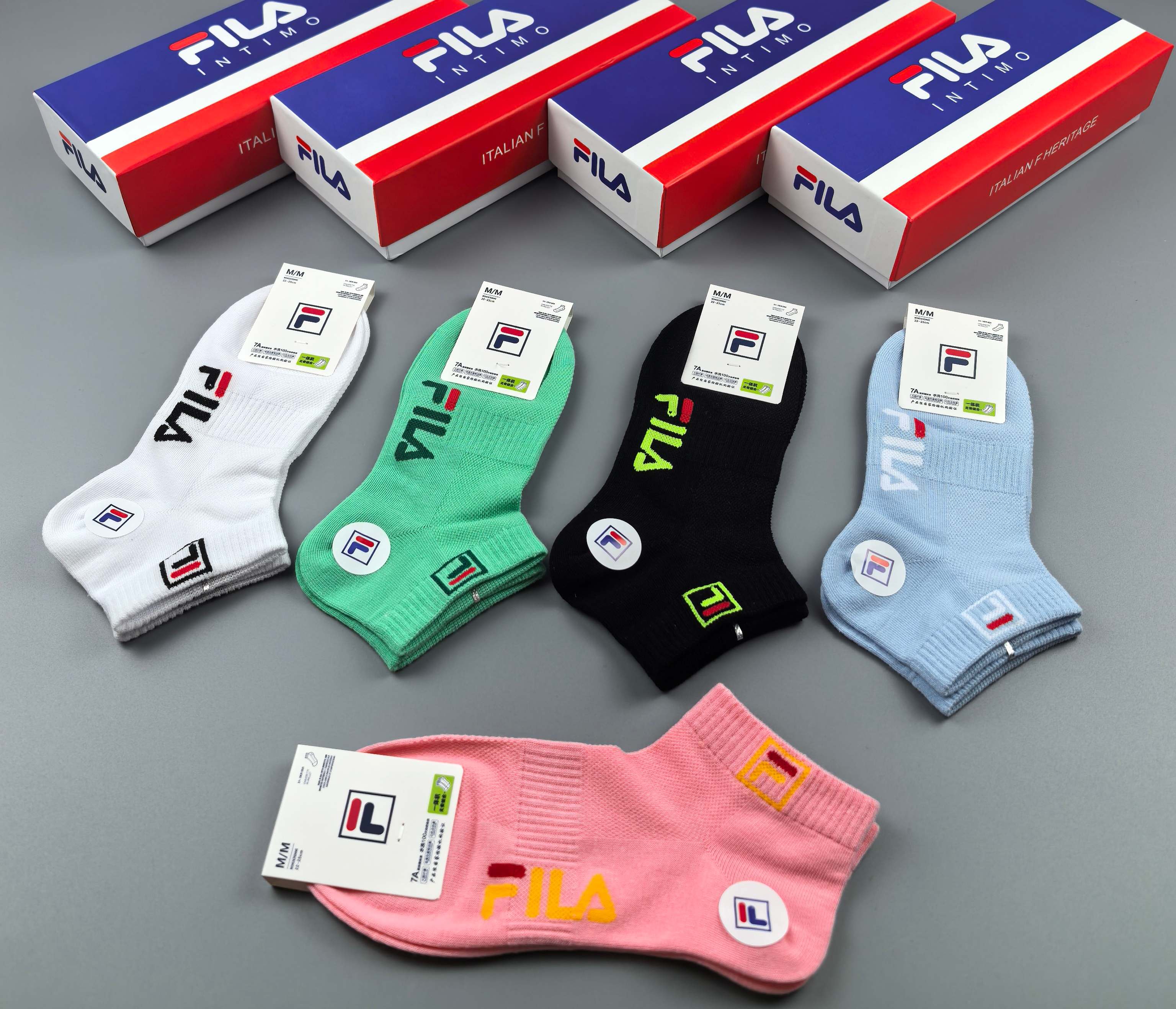 🔥🔥🔥FILA（菲乐）夏季新品、纯棉短袜、穿着舒适透气[色]一盒5双入[礼物]