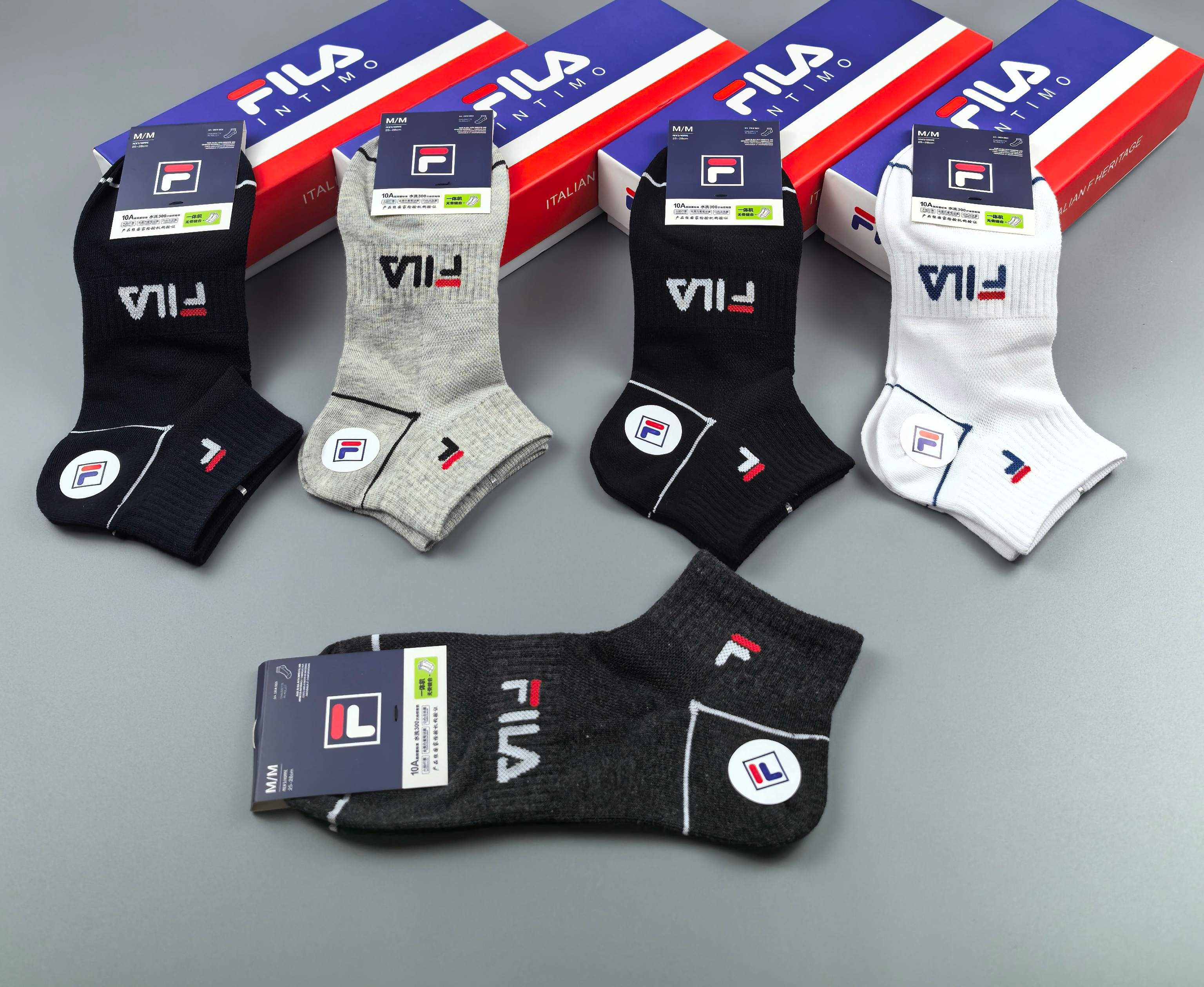 🔥🔥🔥FILA（菲乐）夏季新品、纯棉短袜、穿着舒适透气[色]一盒5双入[礼物]