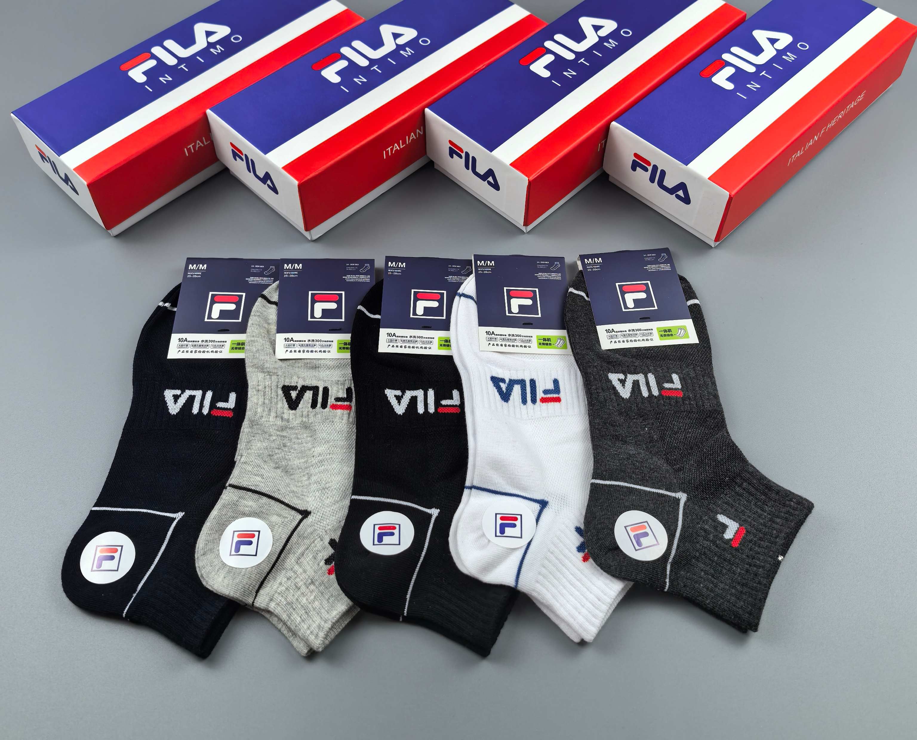 🔥🔥🔥FILA（菲乐）夏季新品、纯棉短袜、穿着舒适透气[色]一盒5双入[礼物]