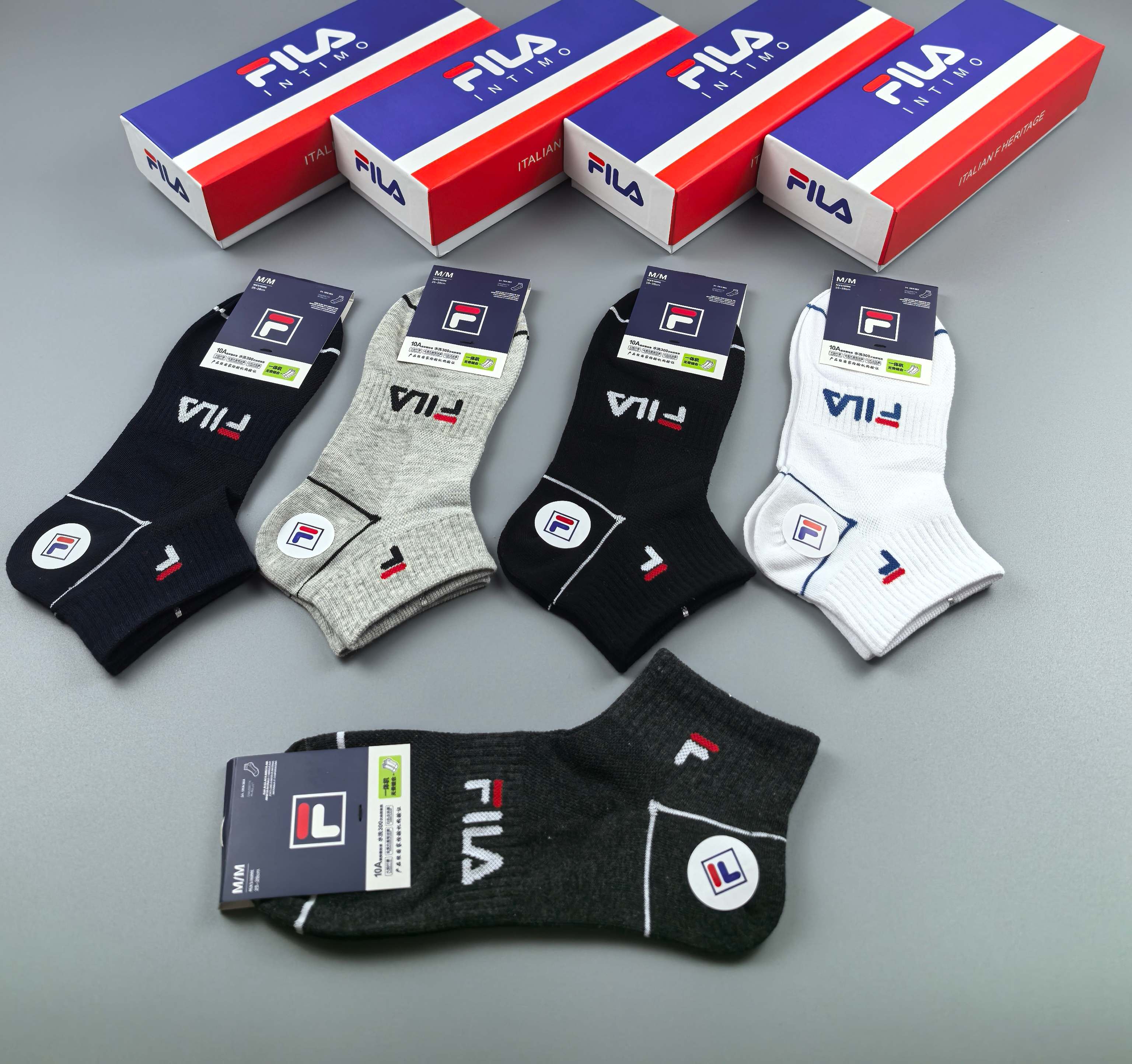 🔥🔥🔥FILA（菲乐）夏季新品、纯棉短袜、穿着舒适透气[色]一盒5双入[礼物]
