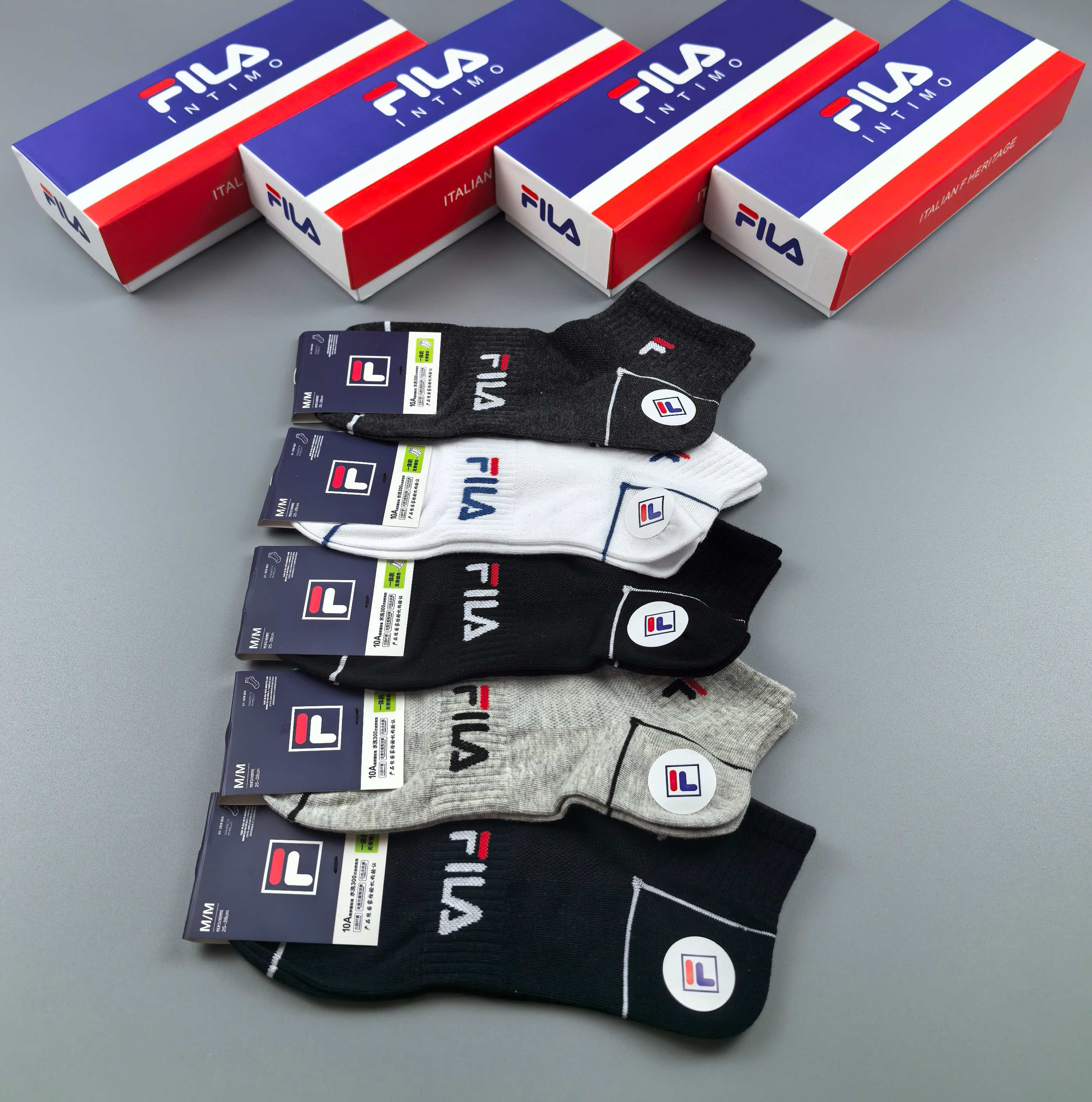 🔥🔥🔥FILA（菲乐）夏季新品、纯棉短袜、穿着舒适透气[色]一盒5双入[礼物]