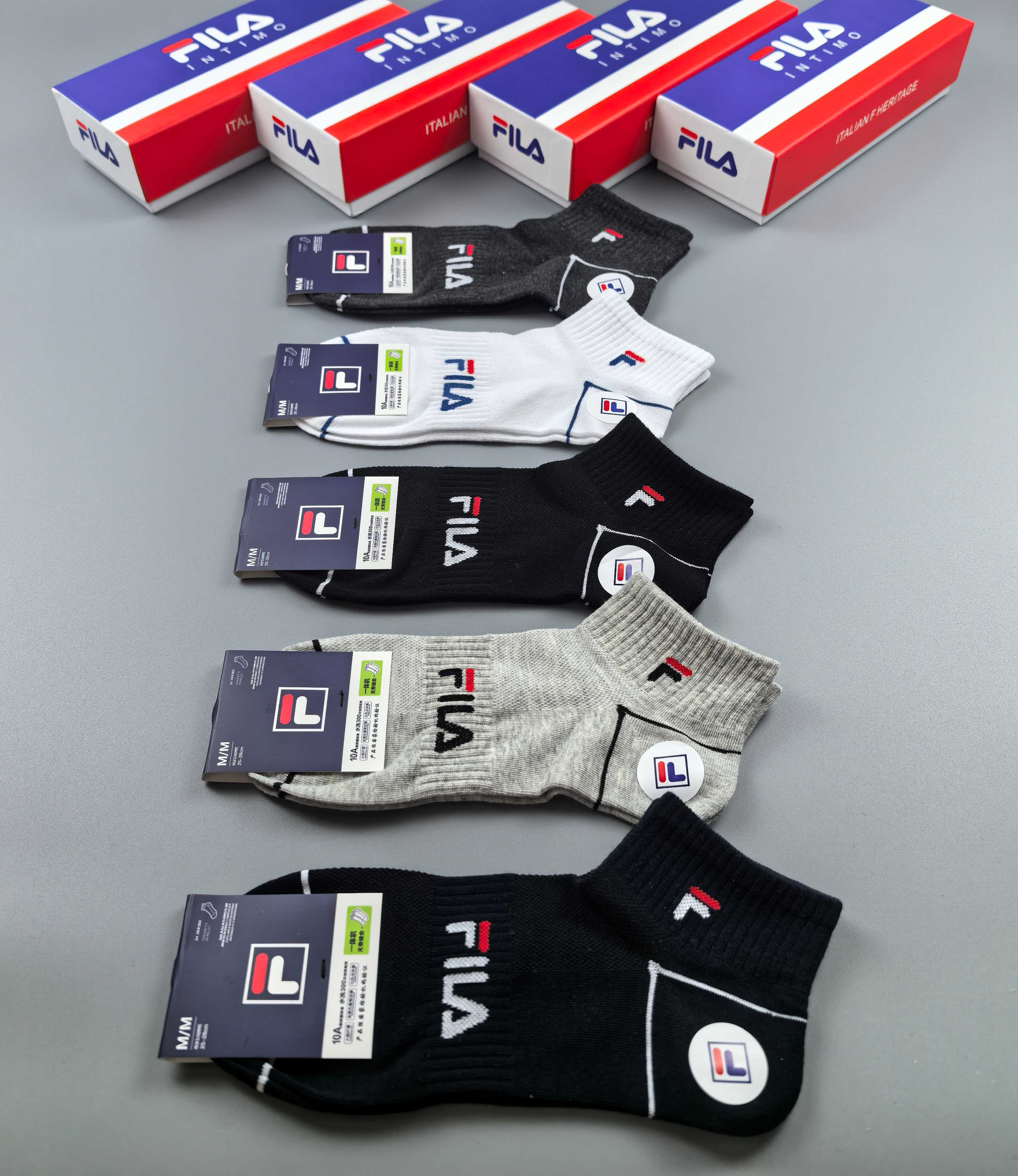 🔥🔥🔥FILA（菲乐）夏季新品、纯棉短袜、穿着舒适透气[色]一盒5双入[礼物]