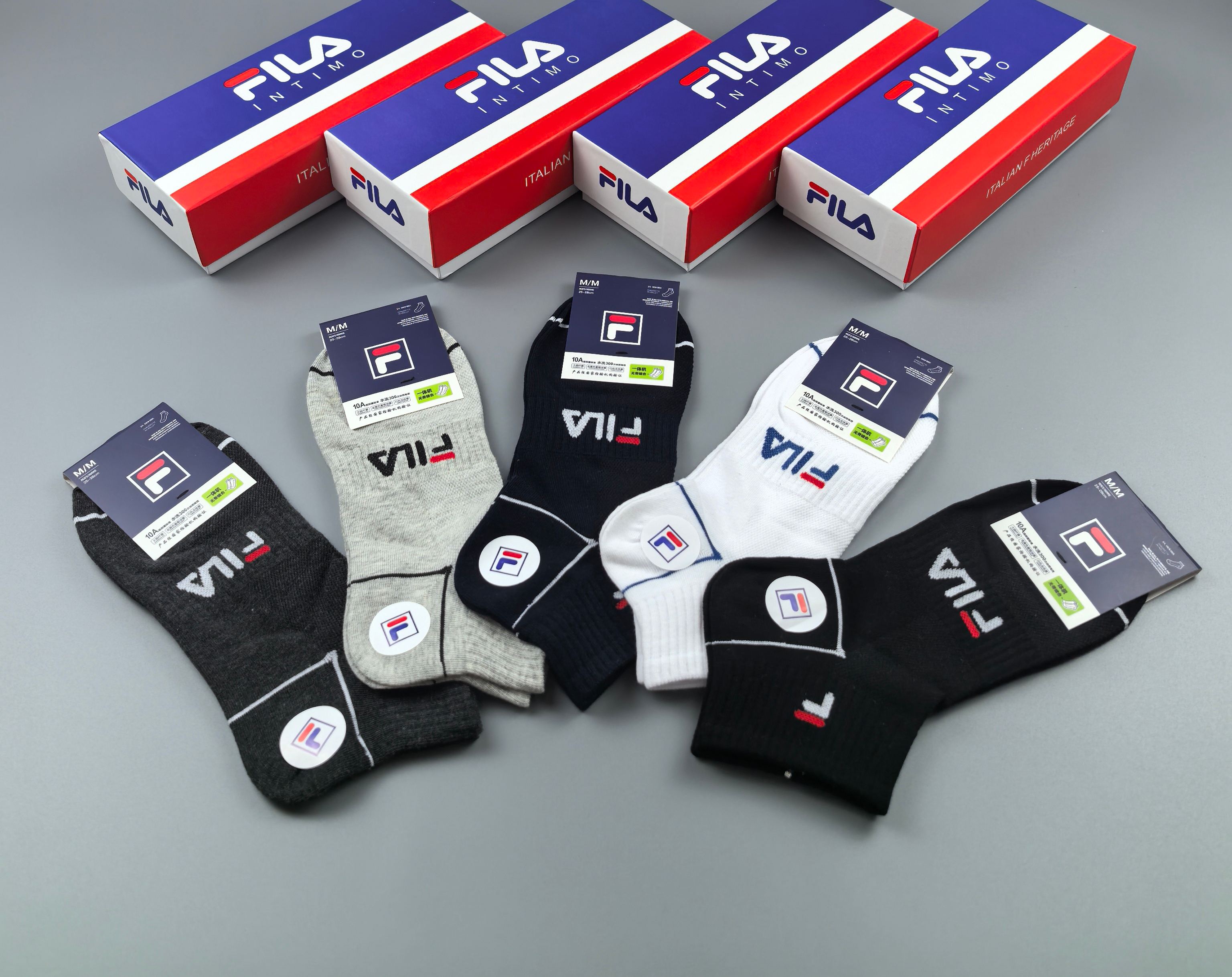 🔥🔥🔥FILA（菲乐）夏季新品、纯棉短袜、穿着舒适透气[色]一盒5双入[礼物]