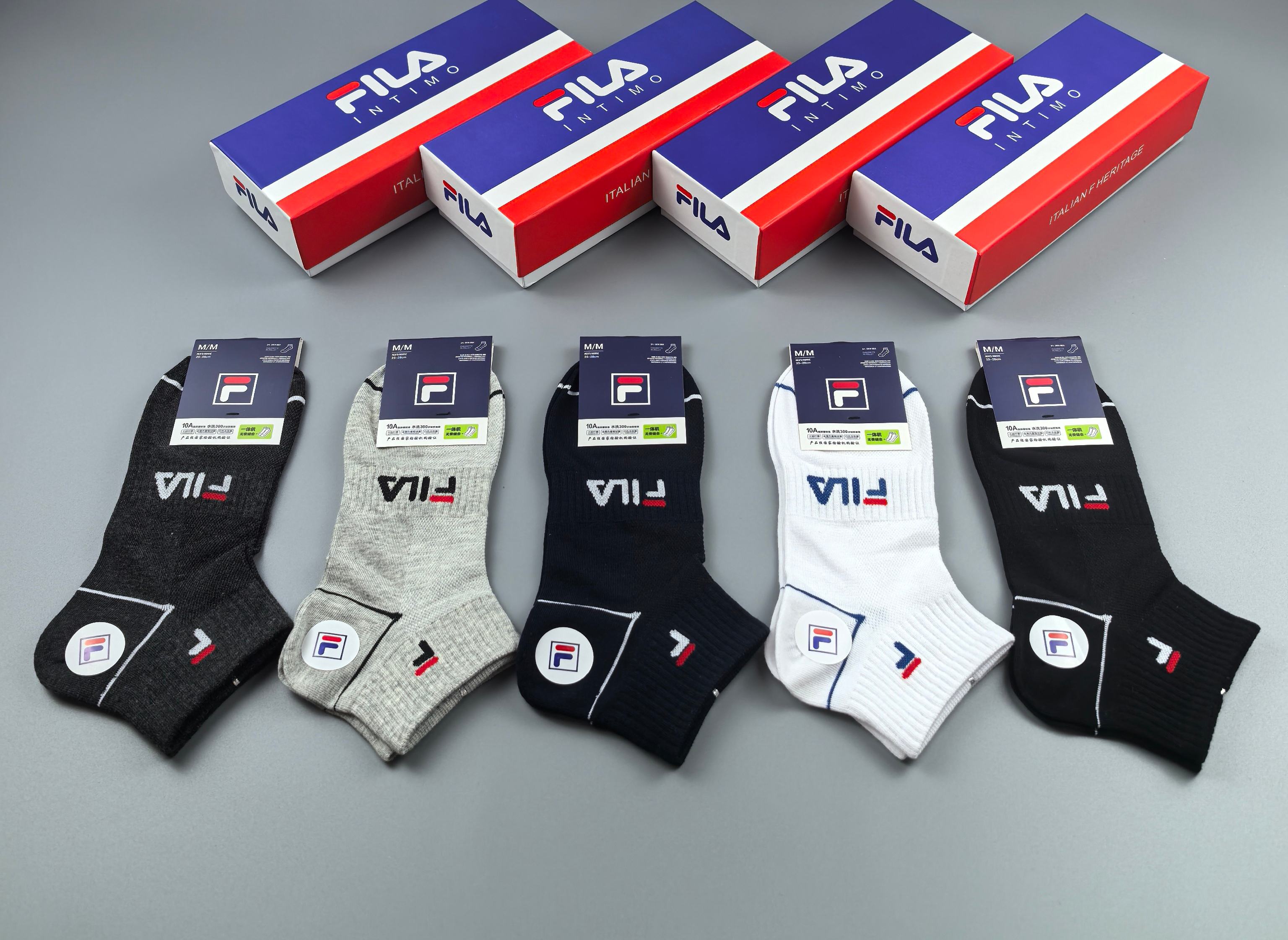 🔥🔥🔥FILA（菲乐）夏季新品、纯棉短袜、穿着舒适透气[色]一盒5双入[礼物]