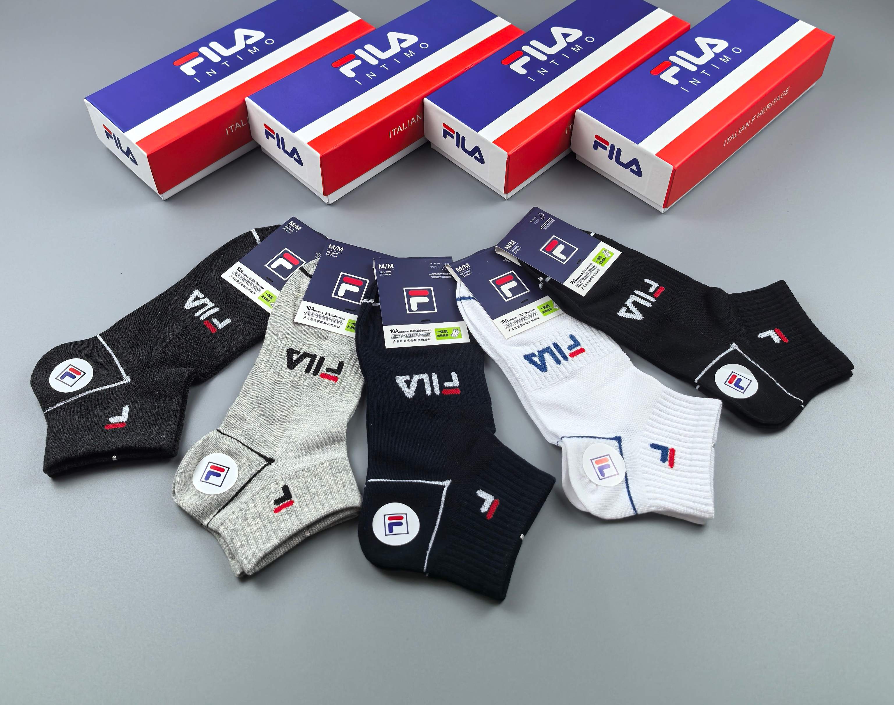 🔥🔥🔥FILA（菲乐）夏季新品、纯棉短袜、穿着舒适透气[色]一盒5双入[礼物]