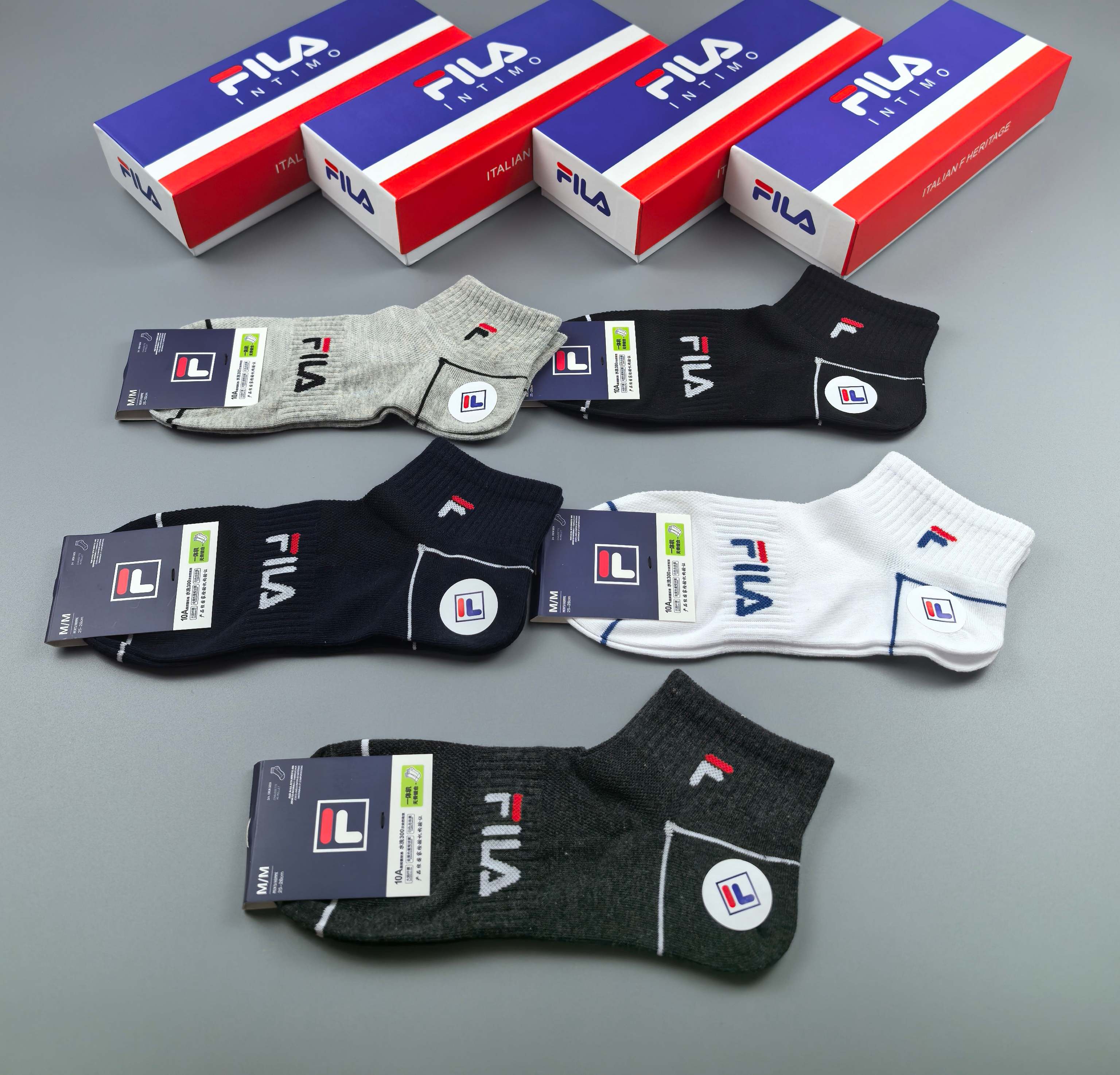 🔥🔥🔥FILA（菲乐）夏季新品、纯棉短袜、穿着舒适透气[色]一盒5双入[礼物]