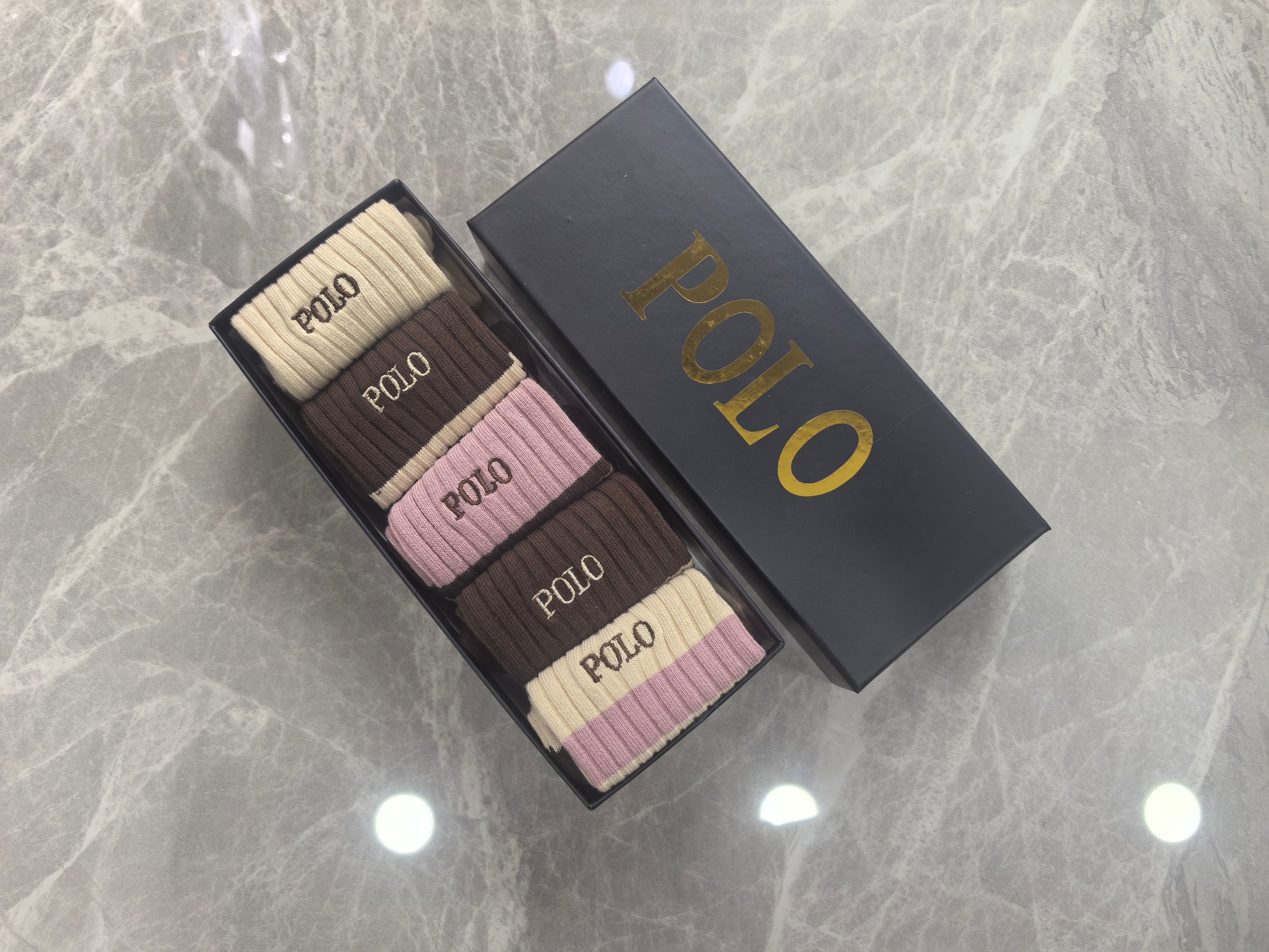 💛配包装POLO （保罗）新款双针刺绣经典中长筒袜堆堆袜袜子！一盒五双， 专柜同步筒袜袜子，💛大牌出街，
