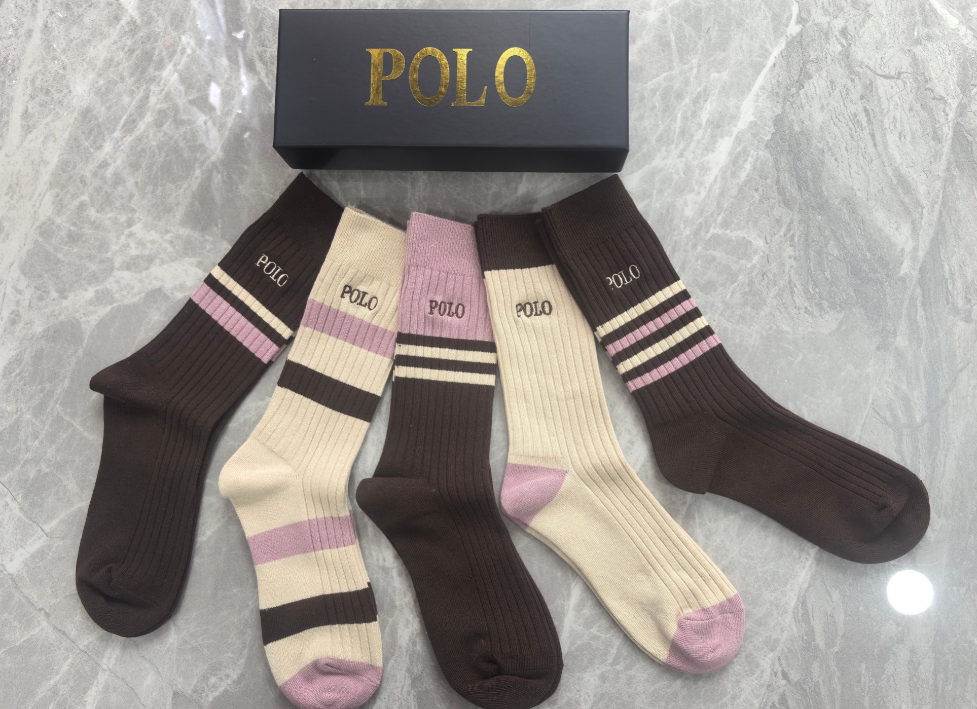 💛配包装POLO （保罗）新款双针刺绣经典中长筒袜堆堆袜袜子！一盒五双， 专柜同步筒袜袜子，💛大牌出街，