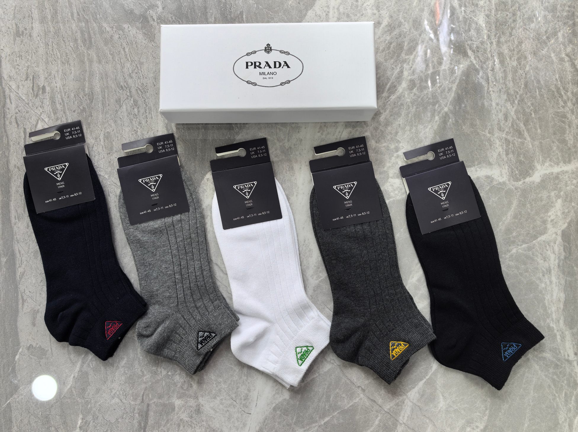 外单系列：纯棉、PRADA（普拉达）一盒5双入、现货