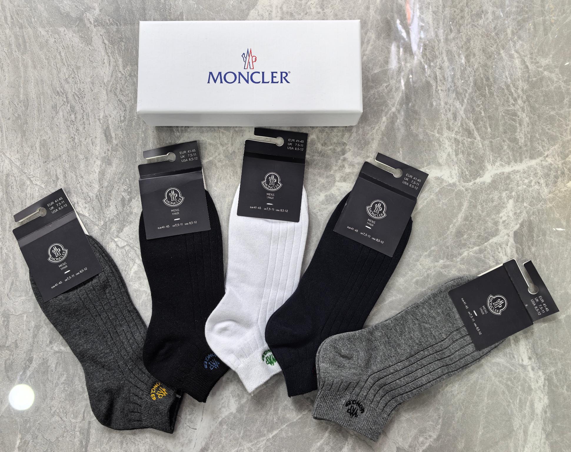 外单系列：纯棉、MONCLER（蒙口）一盒5双入、现货