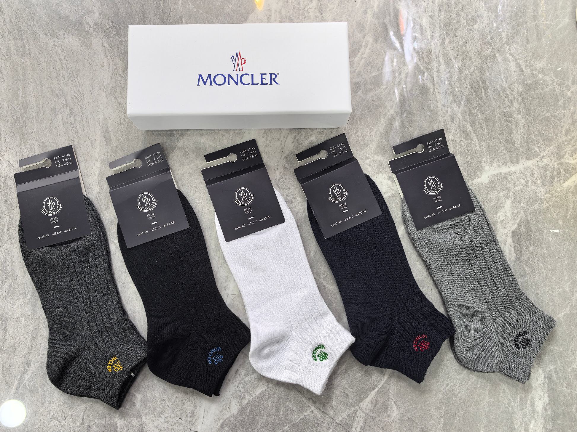 外单系列：纯棉、MONCLER（蒙口）一盒5双入、现货