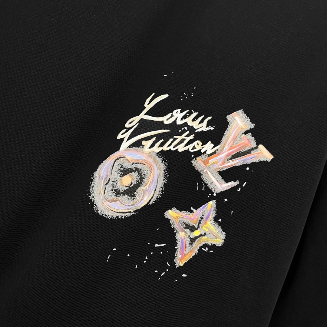 Louis Vuitton Men's Black Cotton T-Shirt with Graphic Print - Short Sleeve 5 i1740914699 4010 0