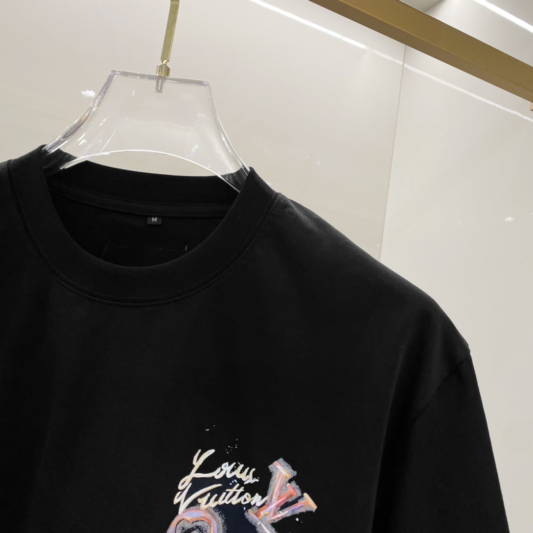 Louis Vuitton Men's Black Cotton T-Shirt with Graphic Print - Short Sleeve 3 i1740914699 7551 6