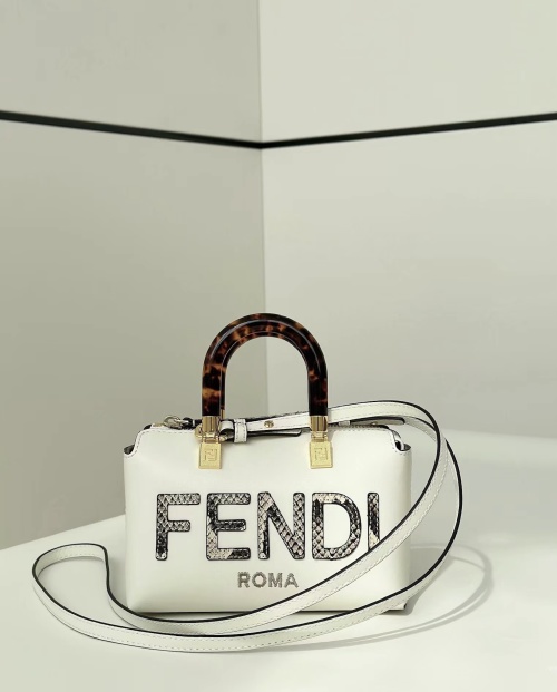 Fendi Roma White Leather Handbag with Python Lettering and Tortoise Handle 1 Fendi Roma White Leather Handbag with Python Lettering and Tortoise Handle