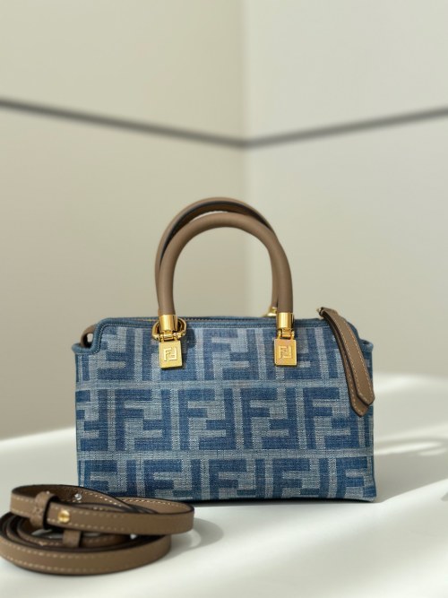 Fendi By The Way Boston Mini Handbag in Denim with Classic FF Motif 1 Fendi By The Way Boston Mini Handbag in Denim with Classic FF Motif