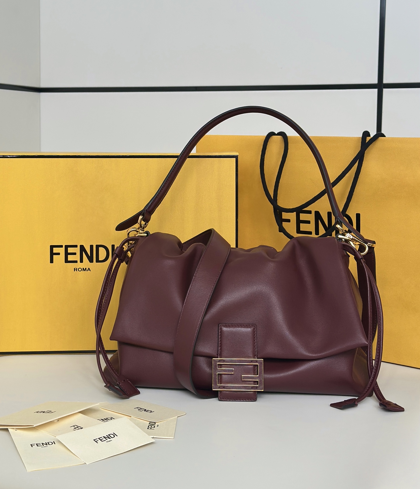 Fendi Mamma Baguette Large Lambskin Shoulder Bag - Burgundy 2 i1751098315172 4262 0 8