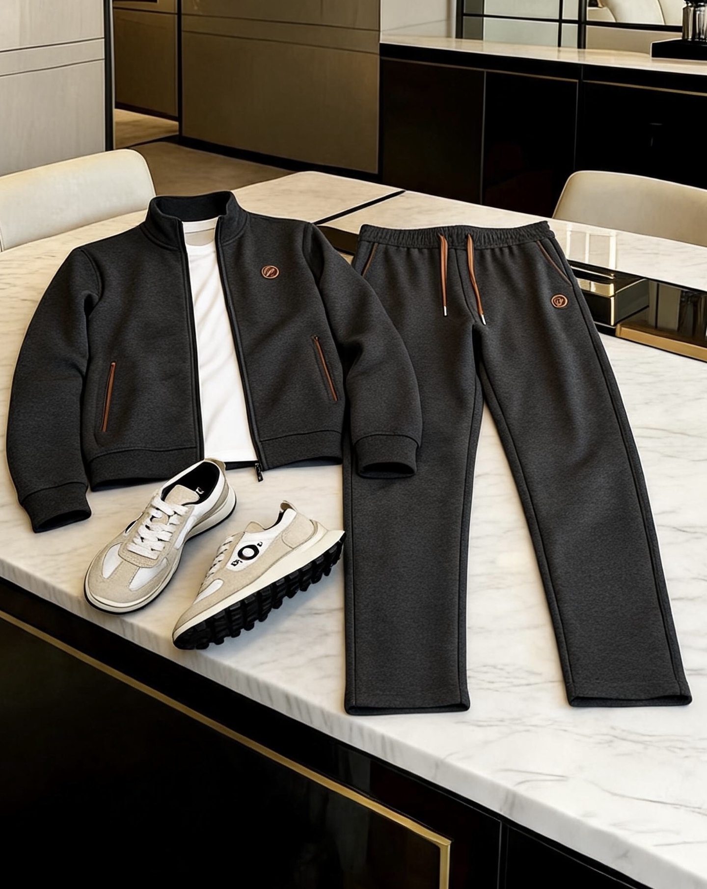 NO:855860,Zegna (ZEGNA) 2026 men's sports suit, a high-end sports suit with visible texture!  Fine knitted texture + exquisite embroidered logo, the details show quality. The wool blend material is warm and breathable, and the elastic fabric moves without restriction. One set can solve the trouble of dressing, and you can wear it with a high-end feel without having to worry about matching. Color gray, apricot Size M-4XL (model 180/140 wears XL),,zegna,19860909杰尼亚（ZEGNA）2026男士运动套装 质感看得见的高端运动套装！细密针织纹理+精致刺绣logo,细节处尽显品质.羊毛混纺材质保暖又透气,弹力面料活动无束缚,一套搞定穿搭烦恼,不用费心搭配就能穿出高级感. 颜色灰色,杏色 码数M-4XL（模特180/140穿XL）,,zegna,,Men's clothing