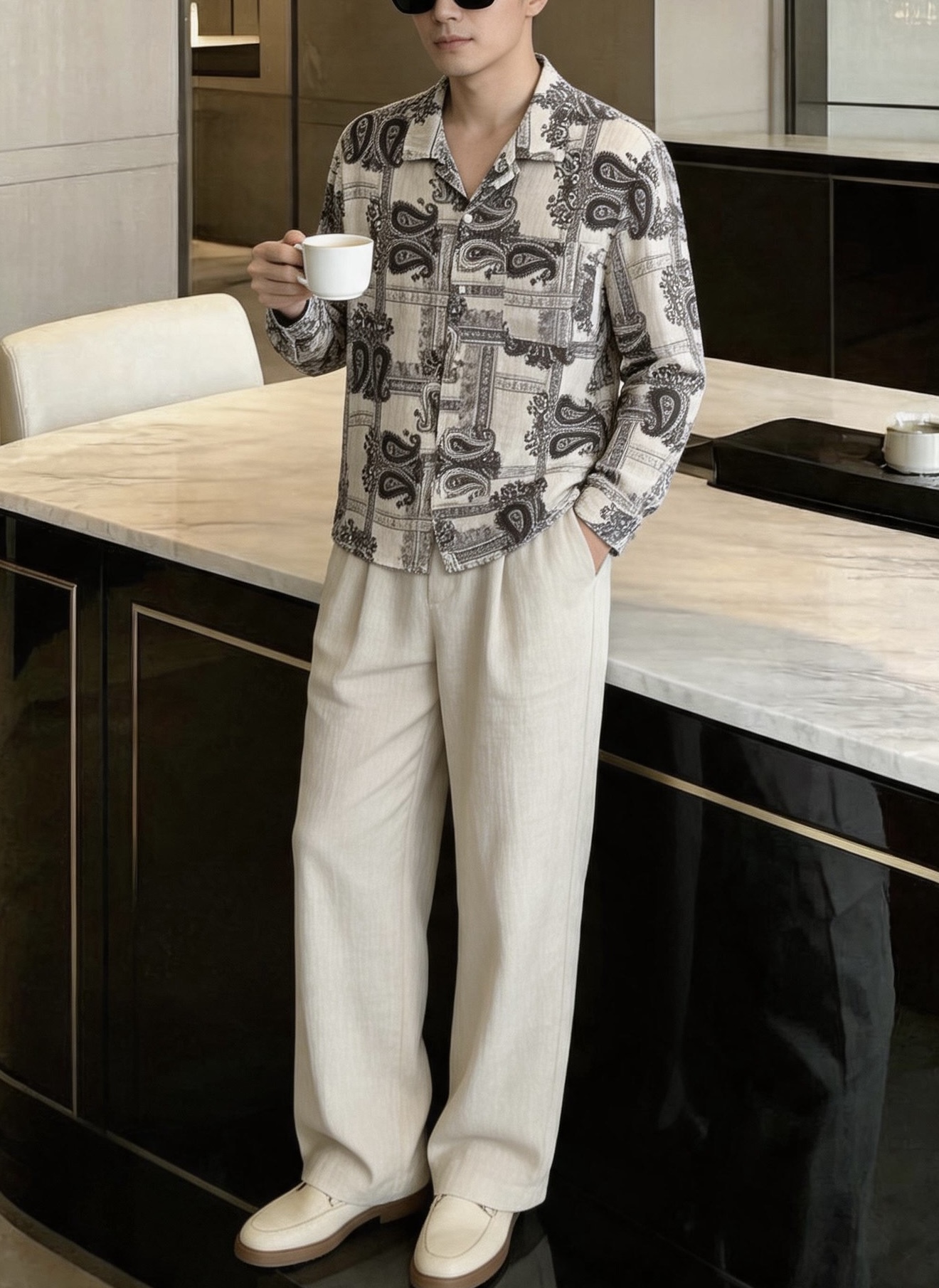NO:931715,, BC linen jacquard shirt is breathable and skin-friendly. The natural fiber structure is suitable for all seasons to ensure excellent breathability. Say goodbye to stuffiness and stickiness. It is refreshing when worn alone and warm when layered. It can be used for workplace commuting and daily leisure. The anti-wrinkle and easy-care fabric has been specially shaped to maintain a neat fit when worn on business trips/commuting all day long, which is worry-free and decent.  The classic Italian tailoring with slightly waisted fit fits your body shape without being tight or bulky. It modifies the shoulder line and waistline, making it easy to wear with a straight and elegant temperament. It can be worn in many scenarios, such as business meetings, workplace commuting, and dates and dinners. It can be easily controlled in a variety of occasions from formal to casual. One piece can support the dressing needs of an 80-year-old wardrobe. Specifications: M-XXXL (model 180/140 wears L size), shirts,19860909,BC 亚麻提花衬衫 透气亲肤,四季适配天然纤维结构保证优异透气性,告别闷热黏腻,单穿清爽、叠搭保暖,职场通勤与日常休闲都能hold住. 抗皱易打理面料经过特殊定型处理,出差/通勤穿一整天依旧保持利落版型,省心又体面. 经典意式剪裁微收腰版型贴合身型,不紧绷不臃肿,修饰肩线与腰线,轻松穿出挺拔优雅的气质. 多场景适配商务会议、职场通勤、约会聚餐都能穿,轻松驾驭从正式到休闲的多种场合,一件撑起衣柜80的穿搭需求. 规格M-XXXL码（模特180/140穿L码）,,shirts,,Men's clothing