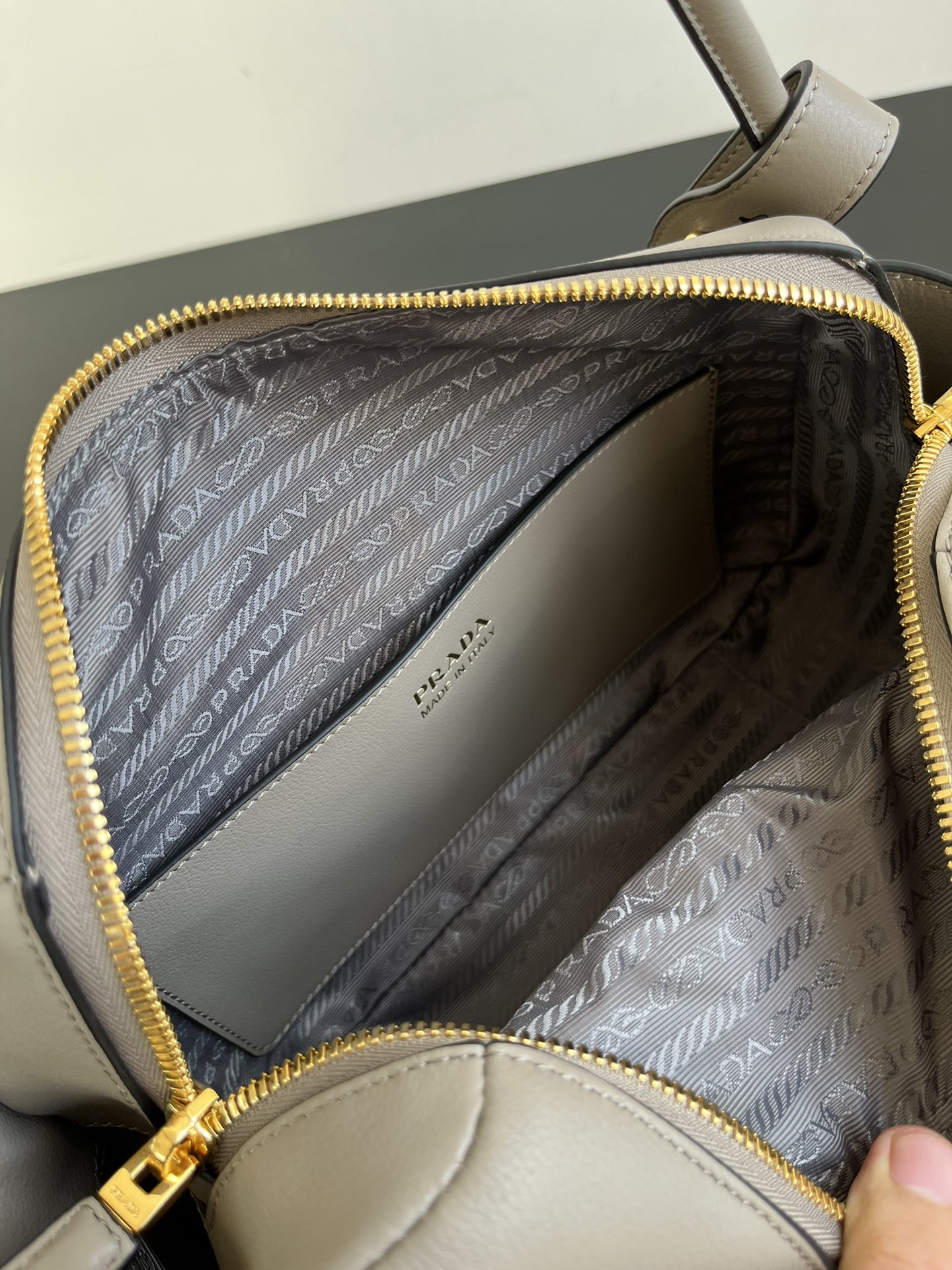 Prada The inner lining is also gray lettered!