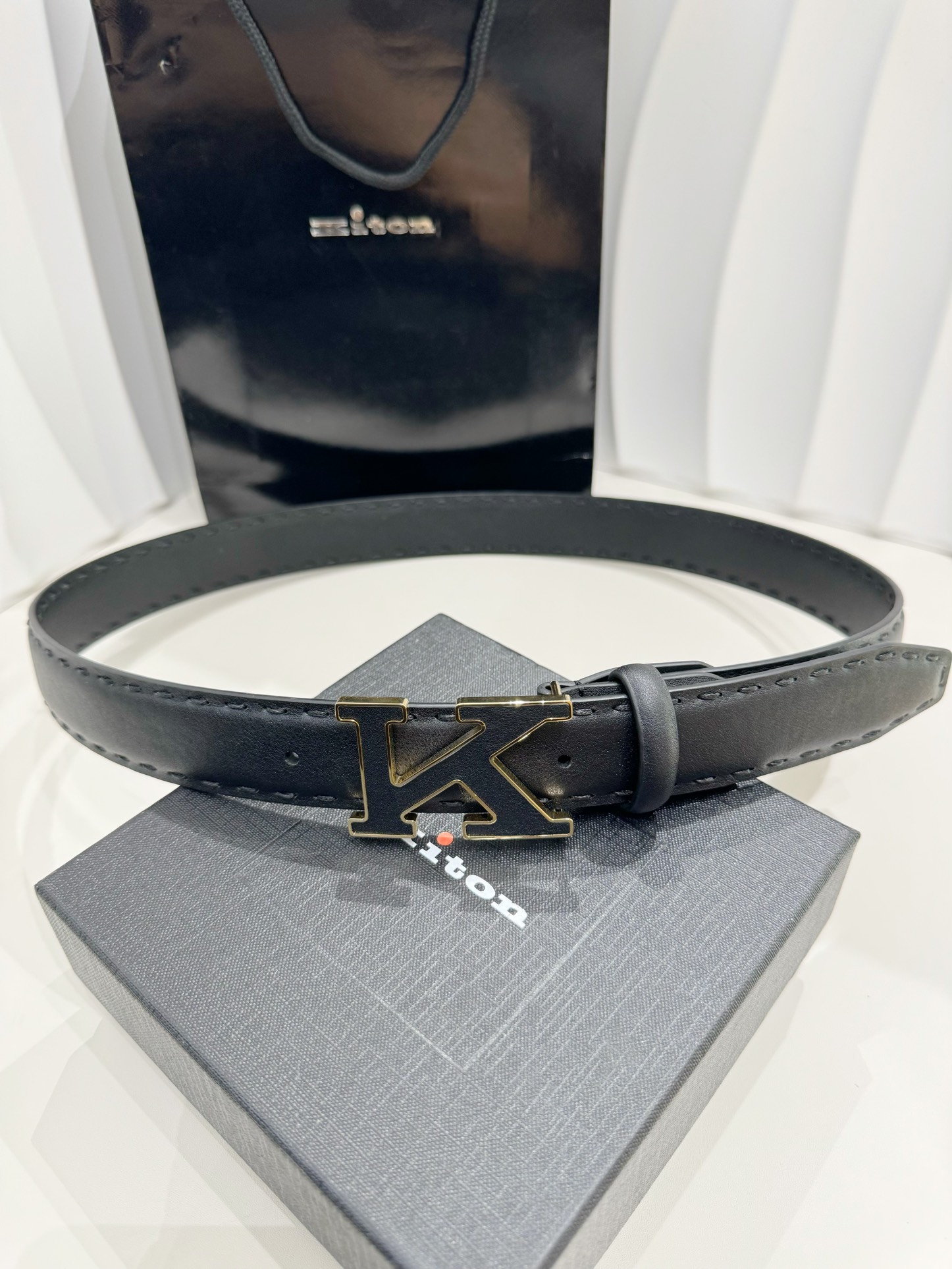 2024 Kiton Men’s Belt: Imported Calf Skin, Hand-to-Wire Fashion, 3.5CM Width - 图片 5