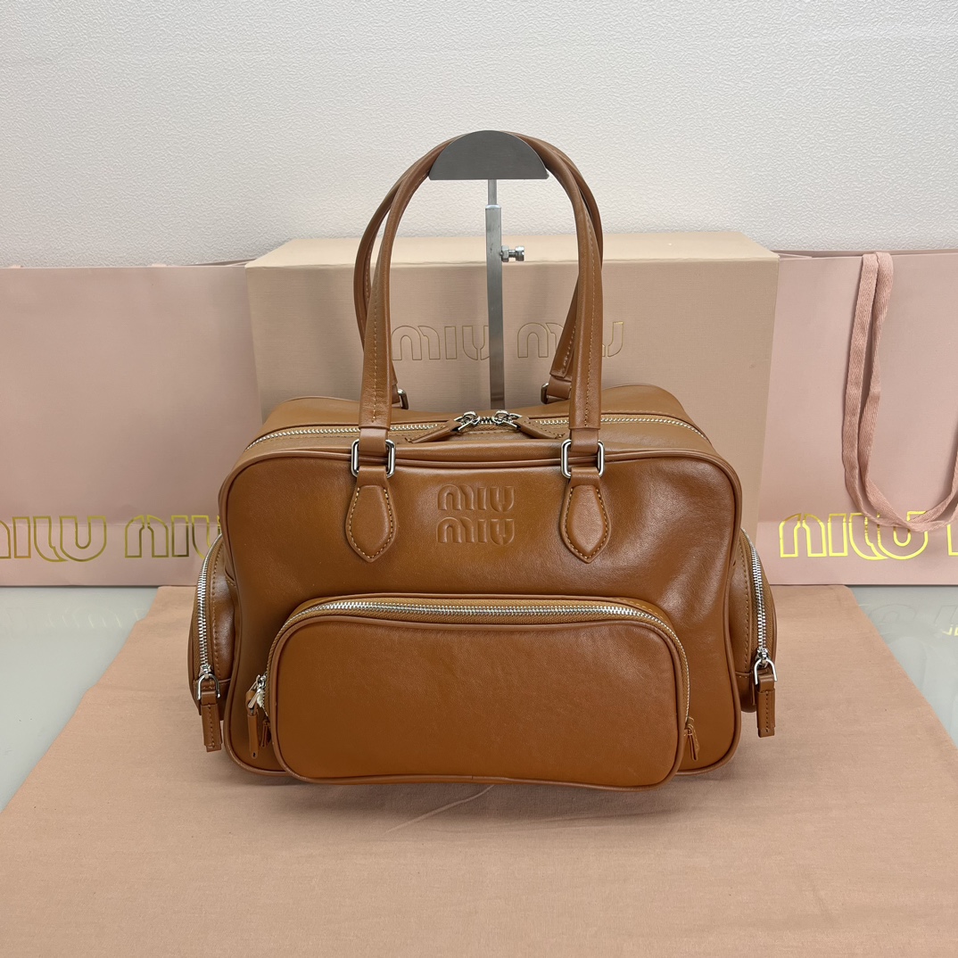 MiuMiu Crossbody & Shoulder Bags Caramel Calfskin Cotton Cowhide Vintage Motorcycle