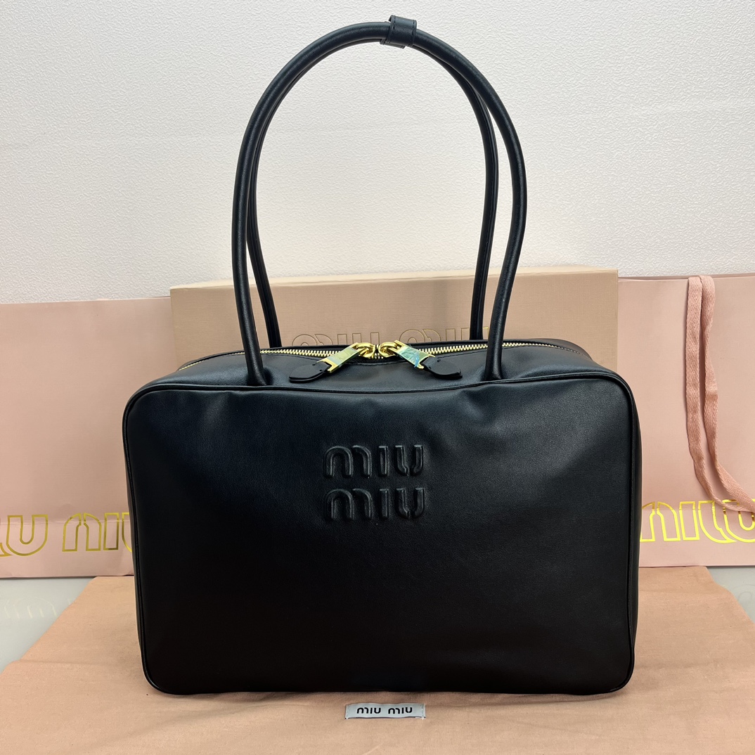 MiuMiu Bags Briefcase Splicing Calfskin Cotton Cowhide Fashion Casual