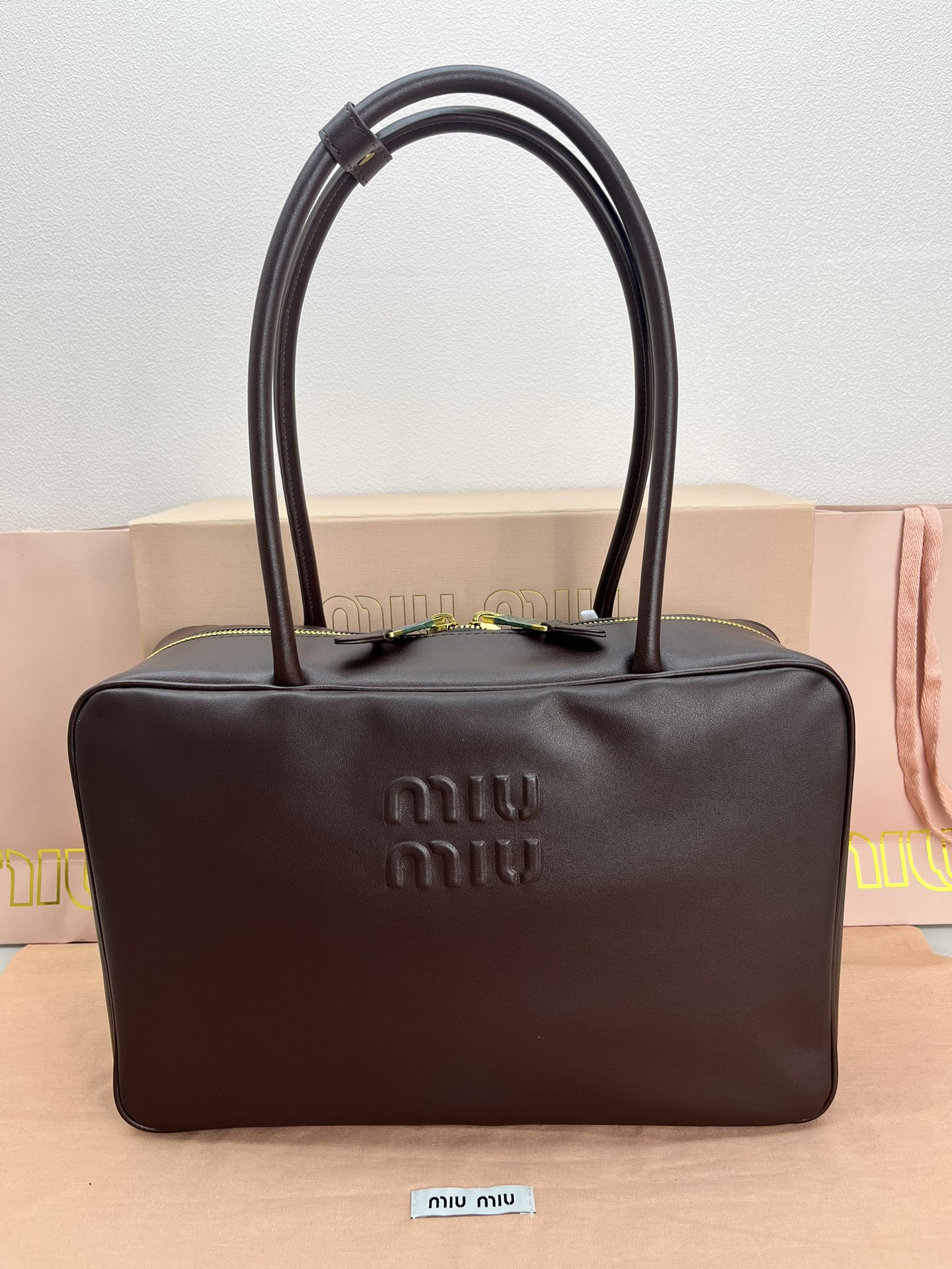 MiuMiu Bags Briefcase Splicing Calfskin Cotton Cowhide Fashion Casual