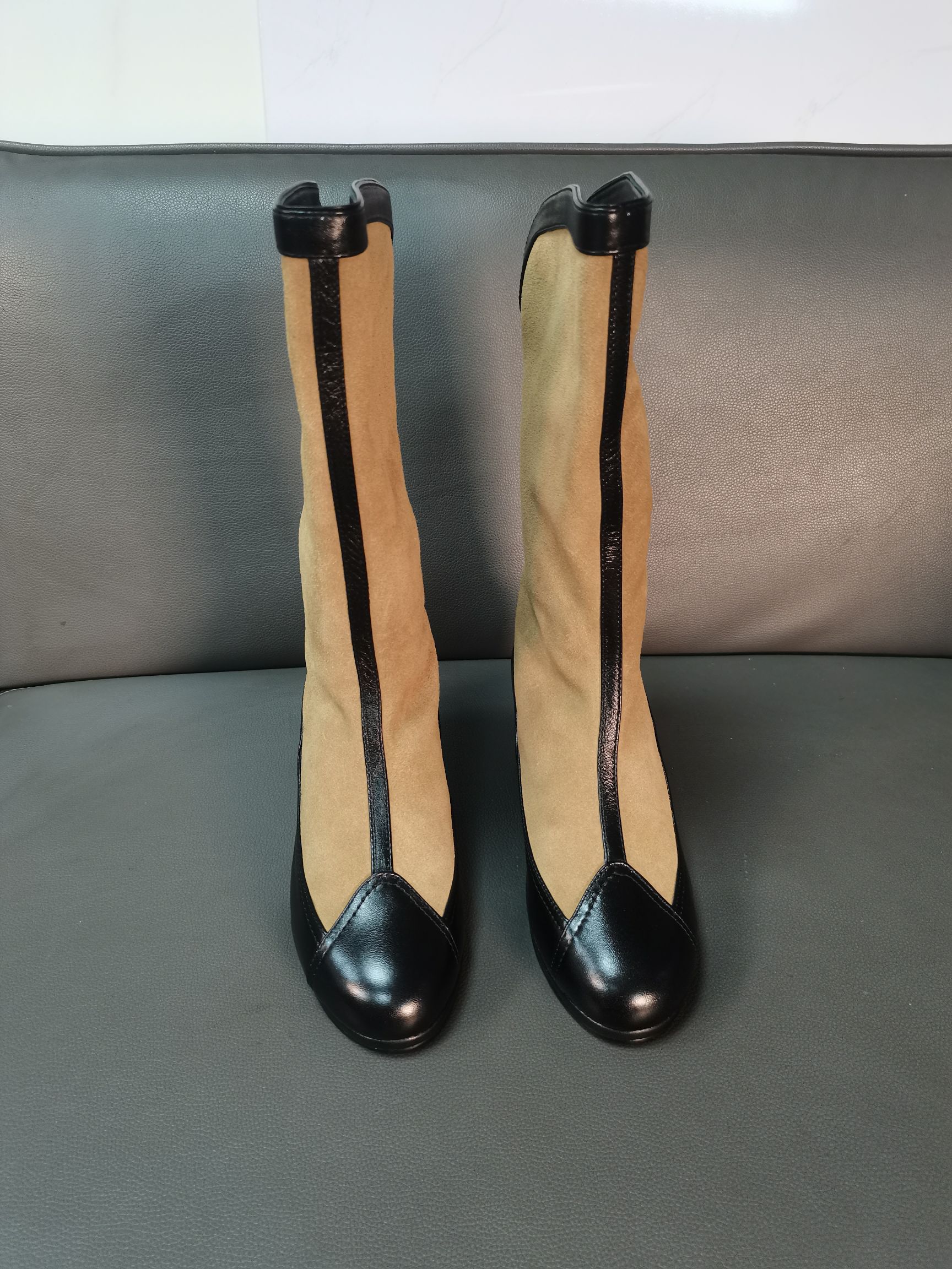 botas chanel 25a ｜ Versión superior, gamuza cosida con piel de oveja, botas por debajo de la rodilla, estilo mostrador,…