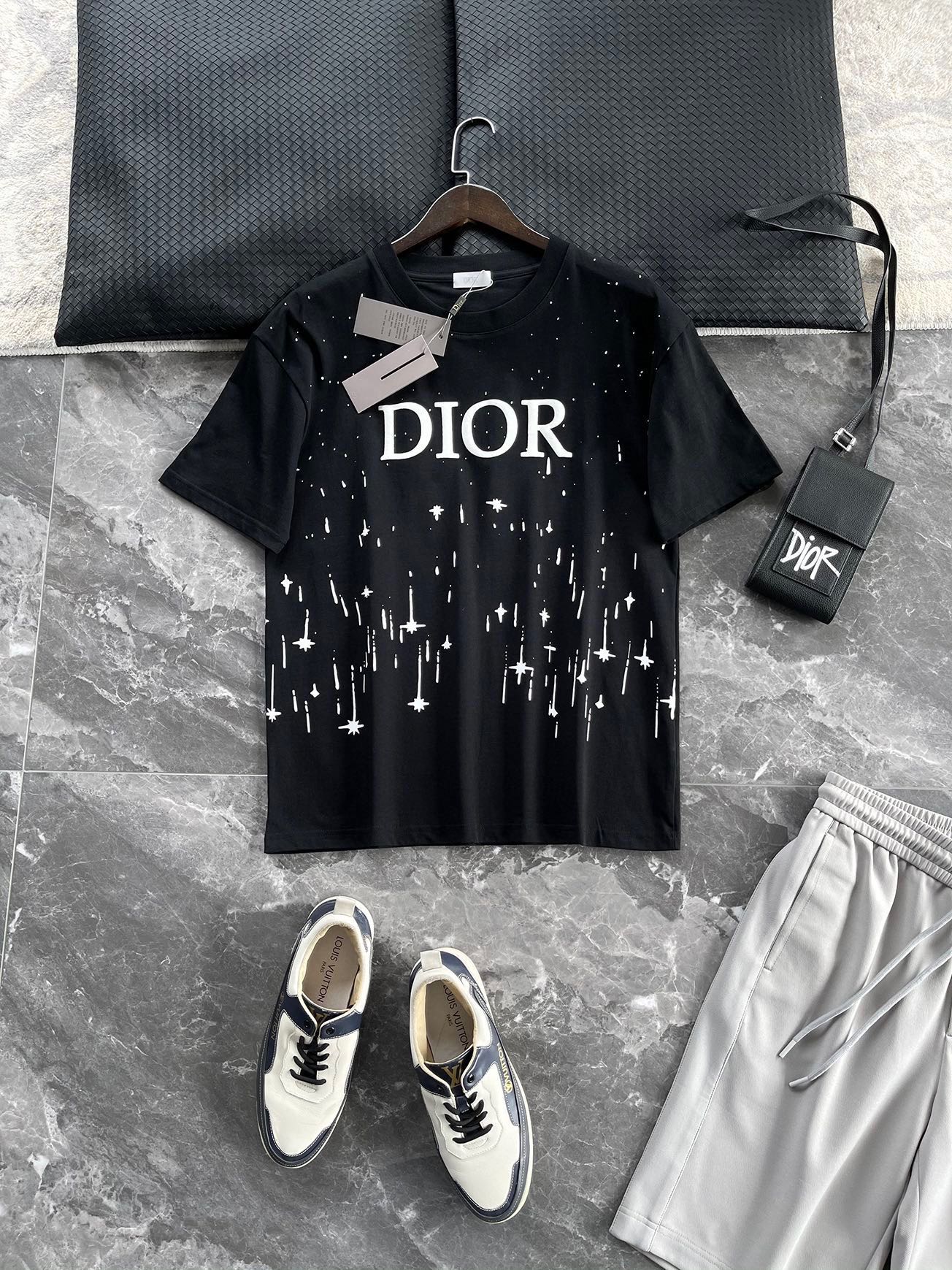 Dior Acheter
 Vêtements T-Shirt Noir Blanc Imprimé Unisexe Coton tricoté Tricot Collection printemps – été Fashion Manches courtes