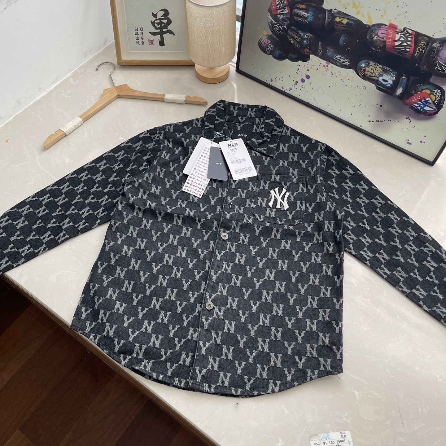 MLB Navy Blue Denim Jacket - Full Print, Versatile for Spring, Autumn, Winter