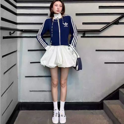 Adidas Originals Women's Blue Track Jacket & White Floral Skirt Set 1 Adidas Originals Women's Blue Track Jacket & White Floral Skirt Set
