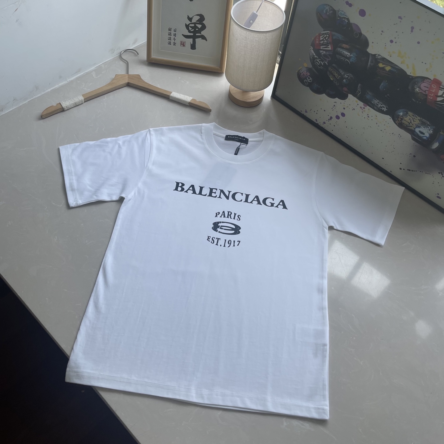 Balenciaga Paris Est. 1917 Classic Logo Short Sleeve Tee for Men and Women