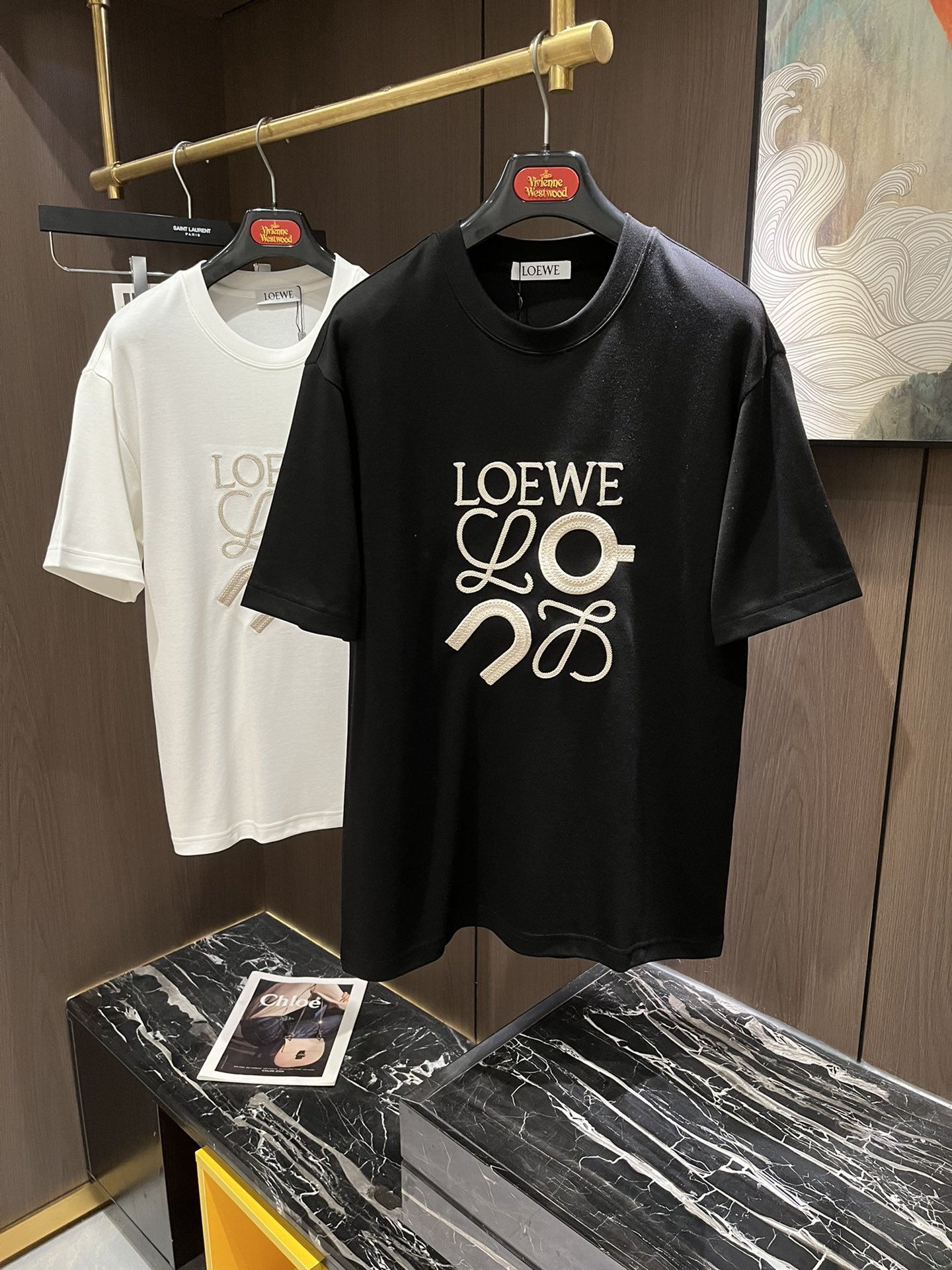 Loewe Kleidung T-Shirt Stickerei Männer Baumwolle Herbst/Winter Kollektion Kurzarm