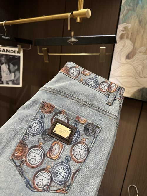 Dolce & Gabbana Men's Light Blue Denim Jeans with Pocket Watch Print 1 Dolce & Gabbana Men's Light Blue Denim Jeans with Pocket Watch Print