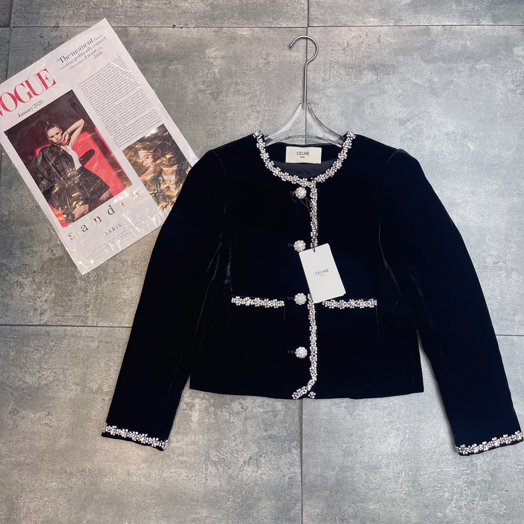 High-End Women’s Suit with Velvet Coat in Black, Silk-Poly Fabric, Various Sizes. - 图片 1