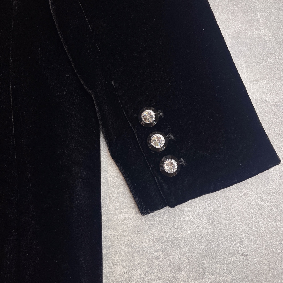 2024 Autumn High-End Women’s Suit: Velvet, Stylish, Aristocratic, Black, Silk-Poly Blend - 图片 9