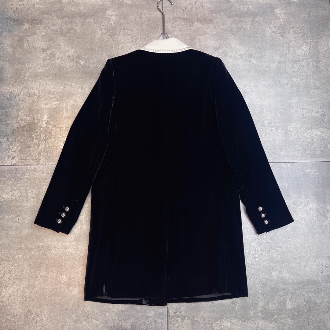 2024 Autumn High-End Women’s Suit: Velvet, Stylish, Aristocratic, Black, Silk-Poly Blend - 图片 7