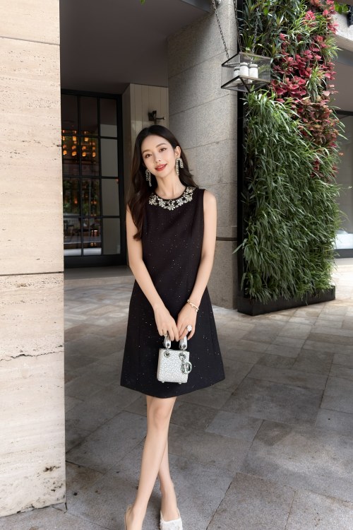 Elegant Sleeveless Rhinestone Dress, Slim Fit A-Line Party Cocktail Dress 1 Elegant Sleeveless Rhinestone Dress, Slim Fit A-Line Party Cocktail Dress