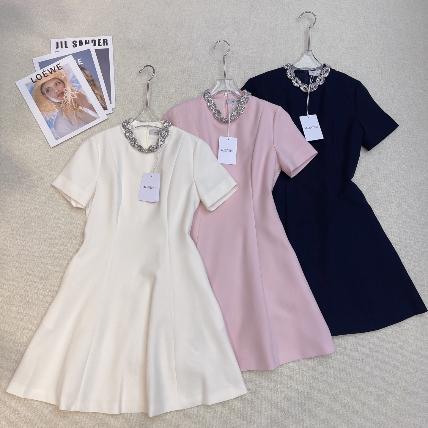 Valentino Crystal Collar Flared Dress