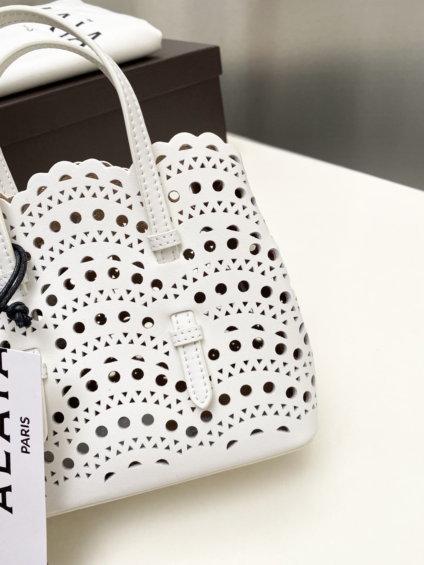 Unknown Alaia 迷你这款LE MINA 16号托特包运用了品牌标志性的Vienne
