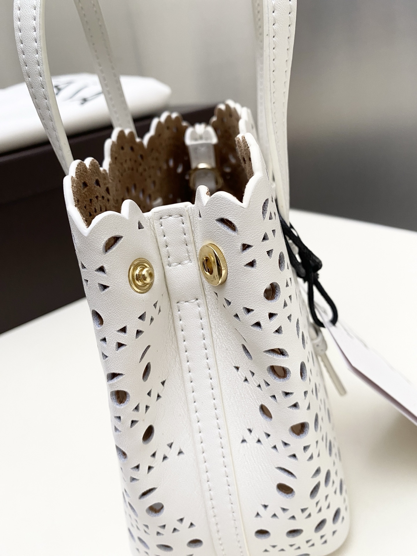 Unknown Alaia 迷你这款LE MINA 16号托特包运用了品牌标志性的Vienne
