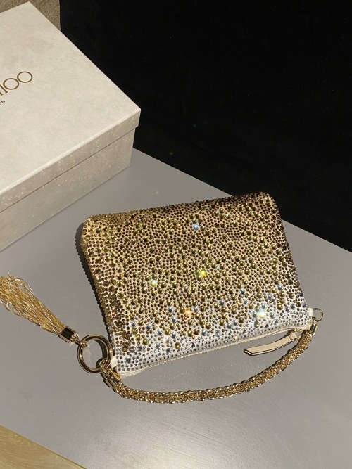 Jimmy Choo Crystal-Embellished Clutch with Chain Strap - Elegant & Versatile 1 Jimmy Choo Crystal-Embellished Clutch with Chain Strap - Elegant & Versatile
