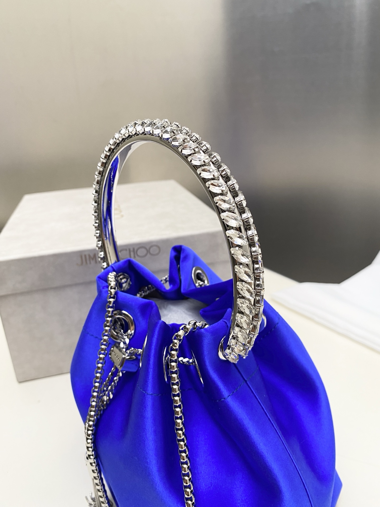Jimmy Choo Bon Bon Satin Top Handle Bag with Crystal Bracelet Handle 7 i1753848325892 9589 0 5