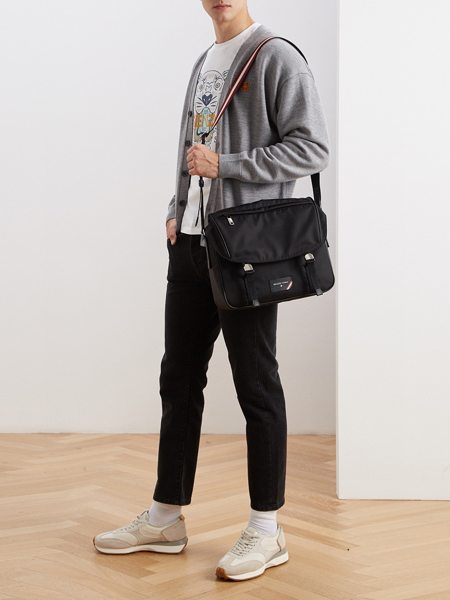 Bally Fabro Black Nylon Messenger Bag with Stripe Detail - Stylish & Durable 11 i1738832518502 78 0 9