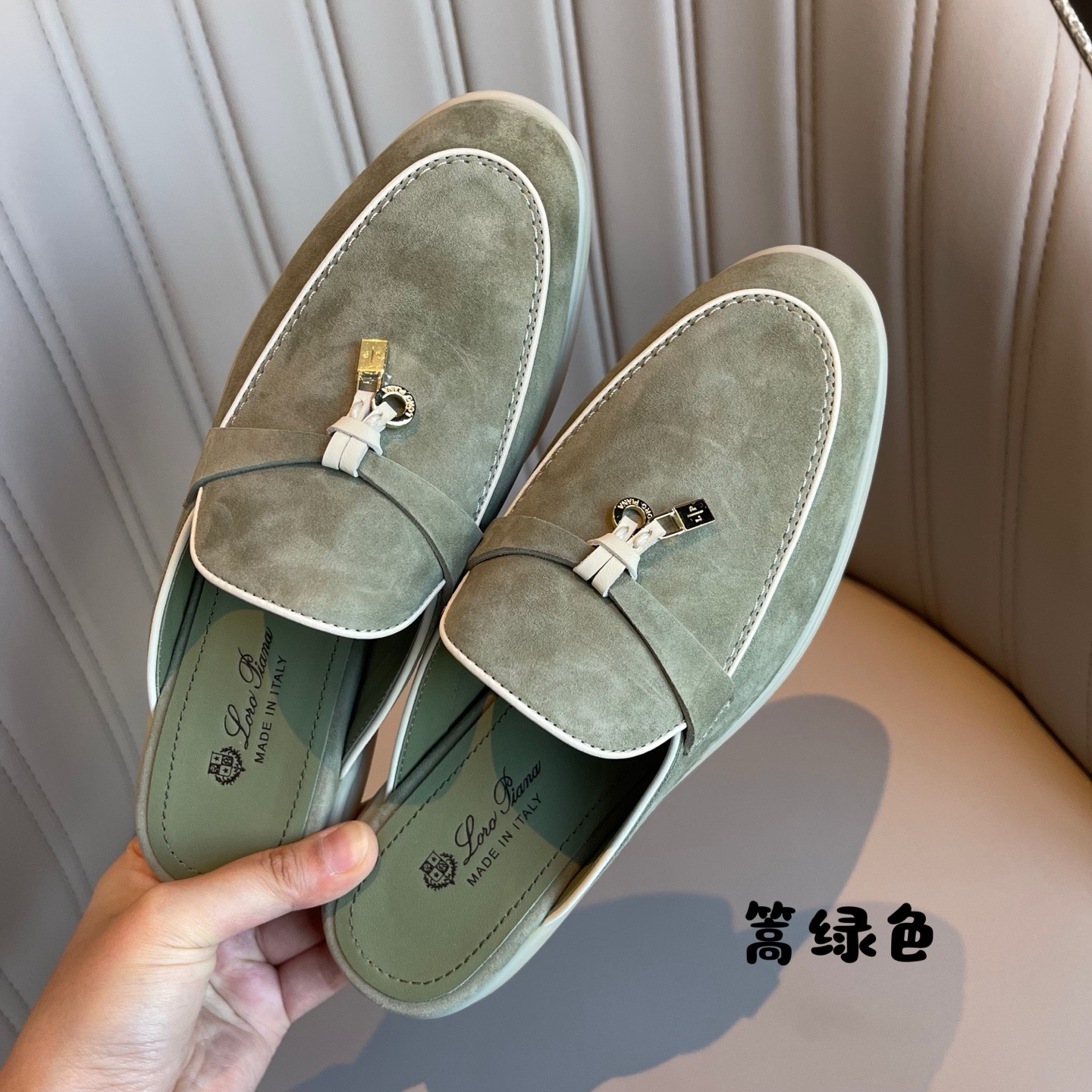 Loro Piana Mocasines Mule de Gamuza Verde Oliva para Hombre